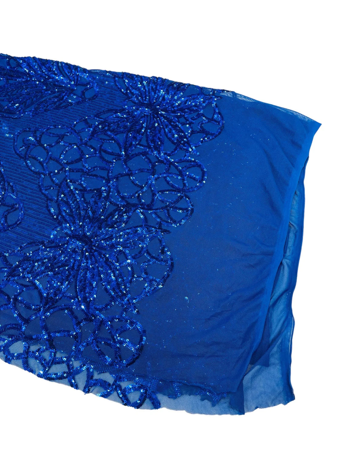 Gorgeous Star Leaf Fabric - Royal Blue - Leaf Design Embroidered 4 Way Stretch Sequins Fabric By Yard