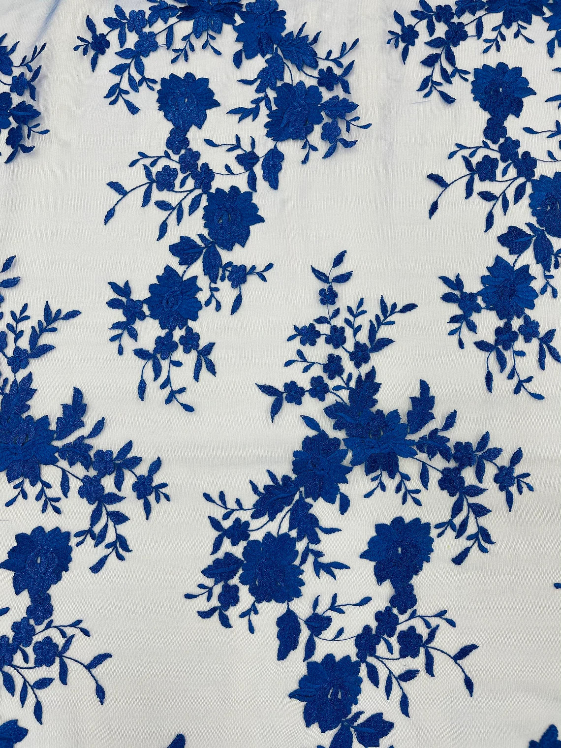 Damask Design Lace Fabric - Royal Blue  - Embroidered Damask Fancy Beautiful Design Lace Fabric By Yard