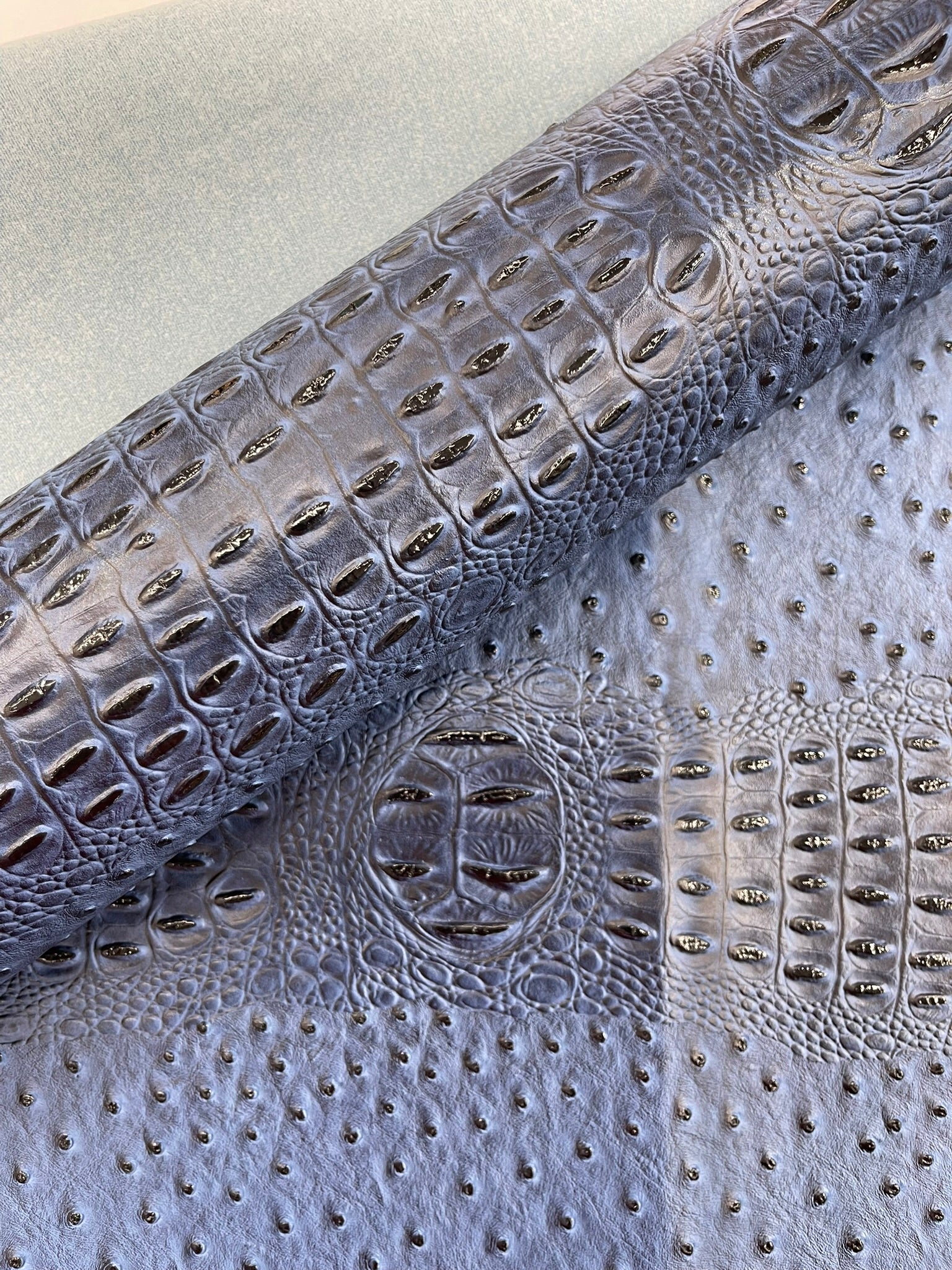 Ostrich Embossed Vinyl Fabric By The Yard / 2 Tone Crocodile Ostrich Vinyl Leather 54" Wide