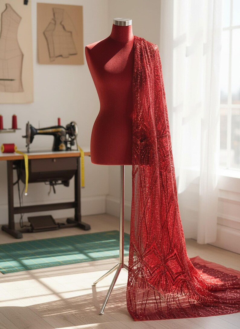 Geometric New York Fashion Beaded Lace, By The Yard.