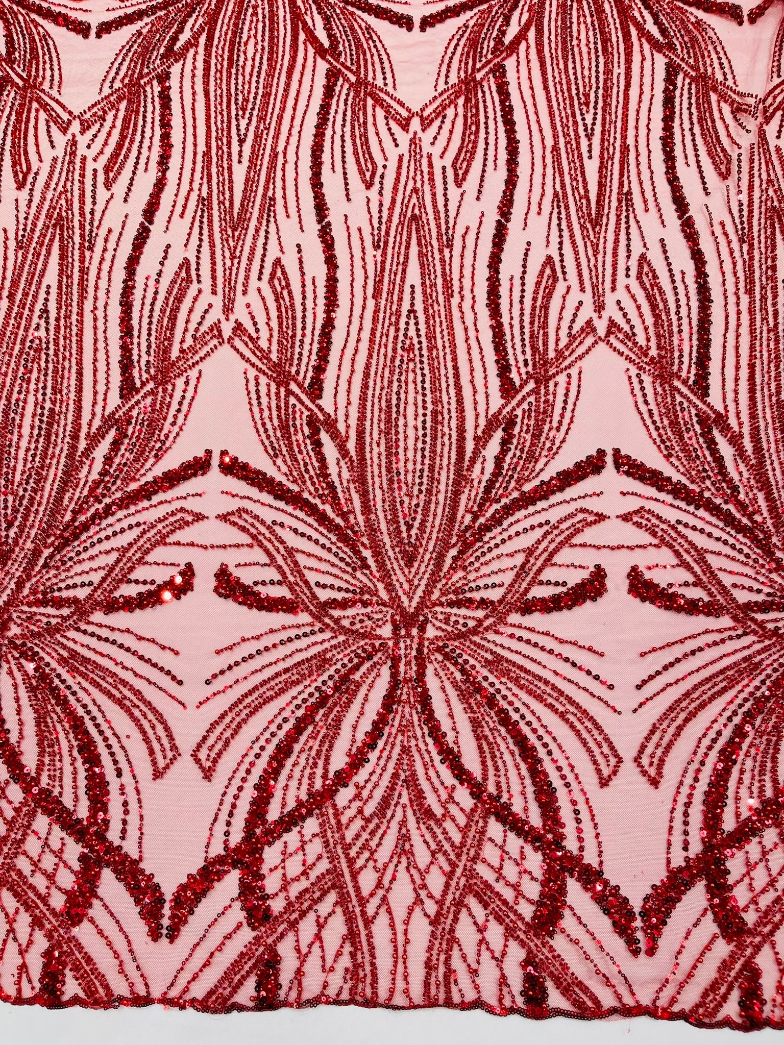 Palm Beaded Lace Fabric, Heavy Embroidered Design on 58" Mesh for Dresses