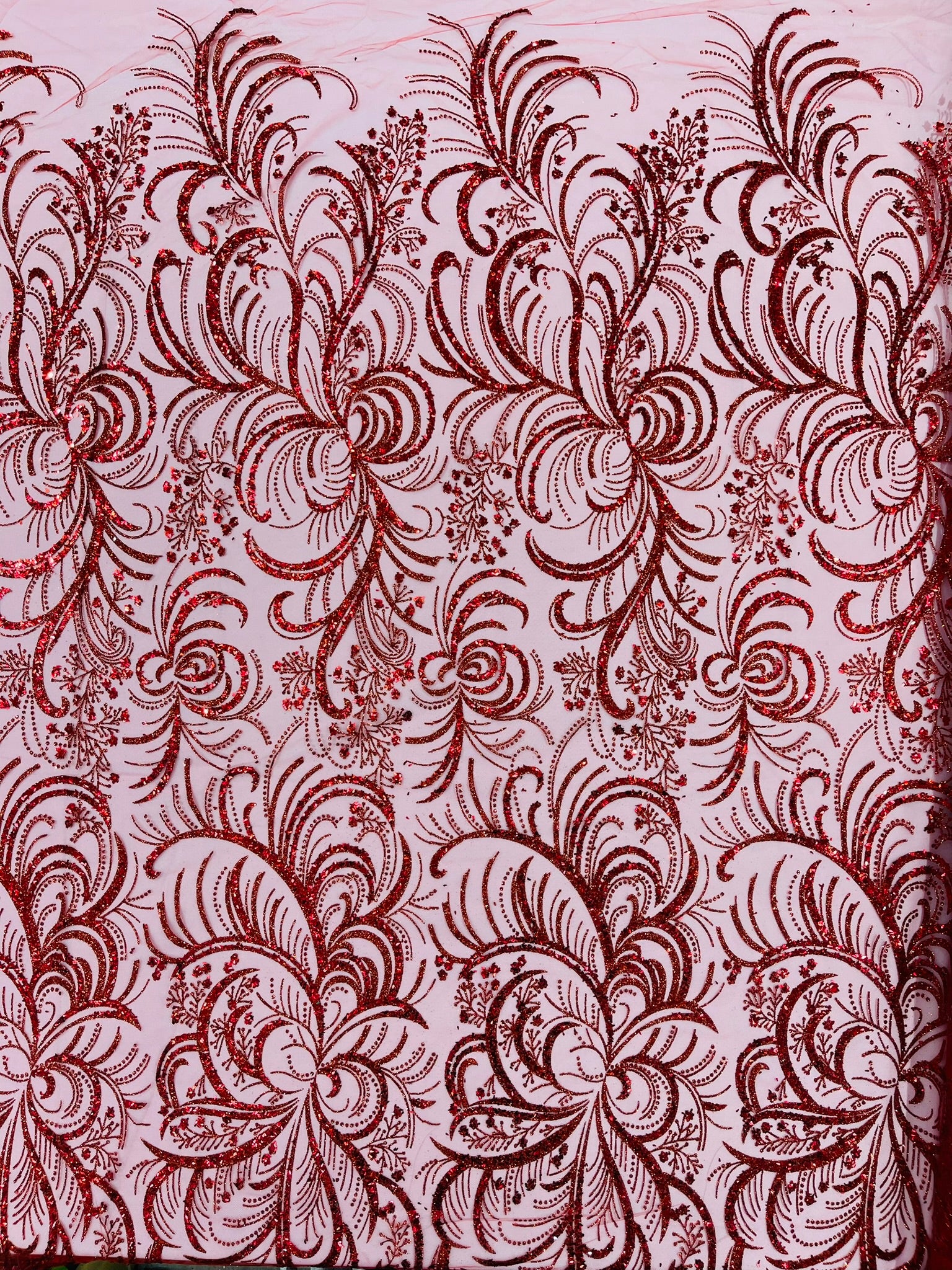 Palm Glitter Vine Design On A Mesh Lace Fabric 58"' Wide Prom.
