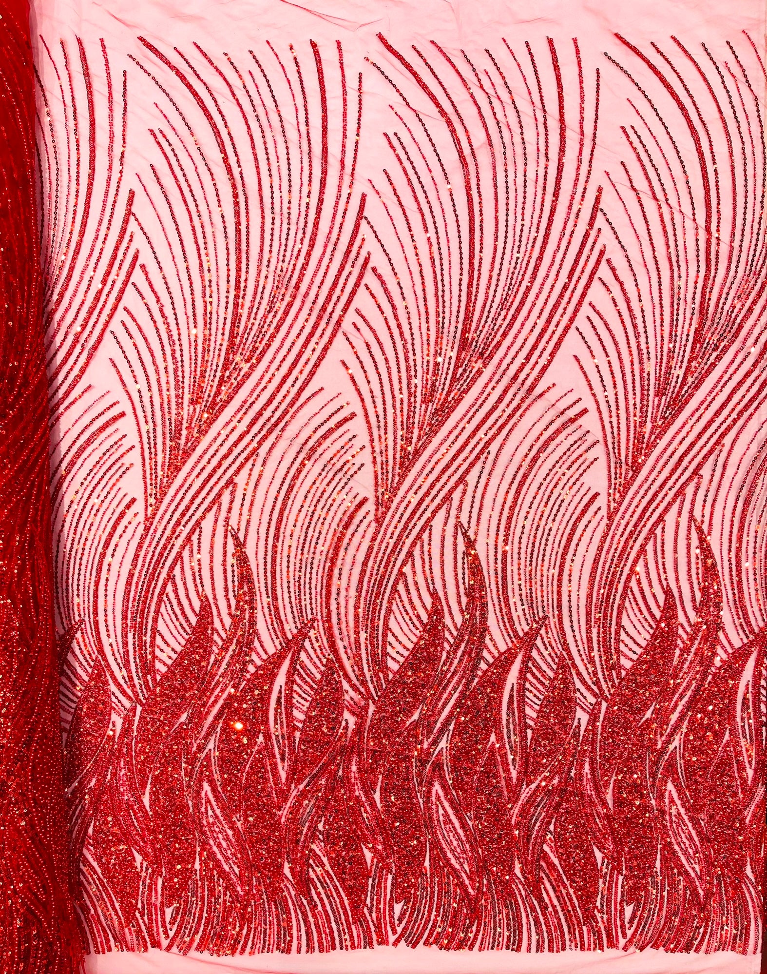 Flame Fashion Beaded Lace Fabric| Prom| Wedding| By The Yard.