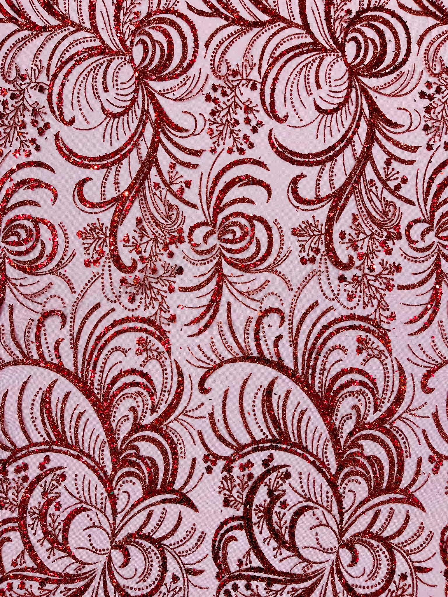 Palm Glitter Vine Design On A Mesh Lace Fabric 58"' Wide Prom.