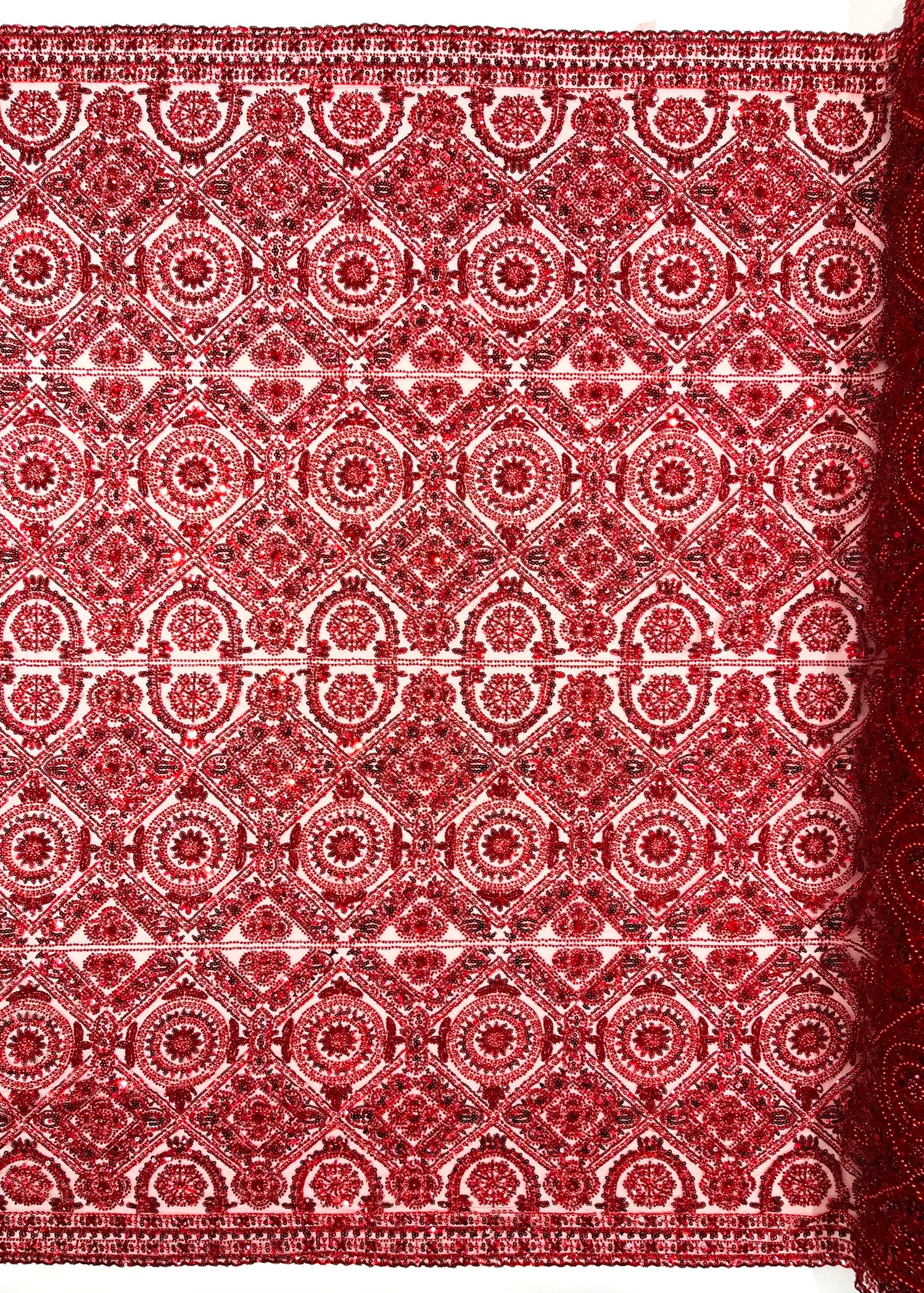 Geometric Beaded Lace Fabric, Heavy Embroidered Design on 58" Mesh for Dresses