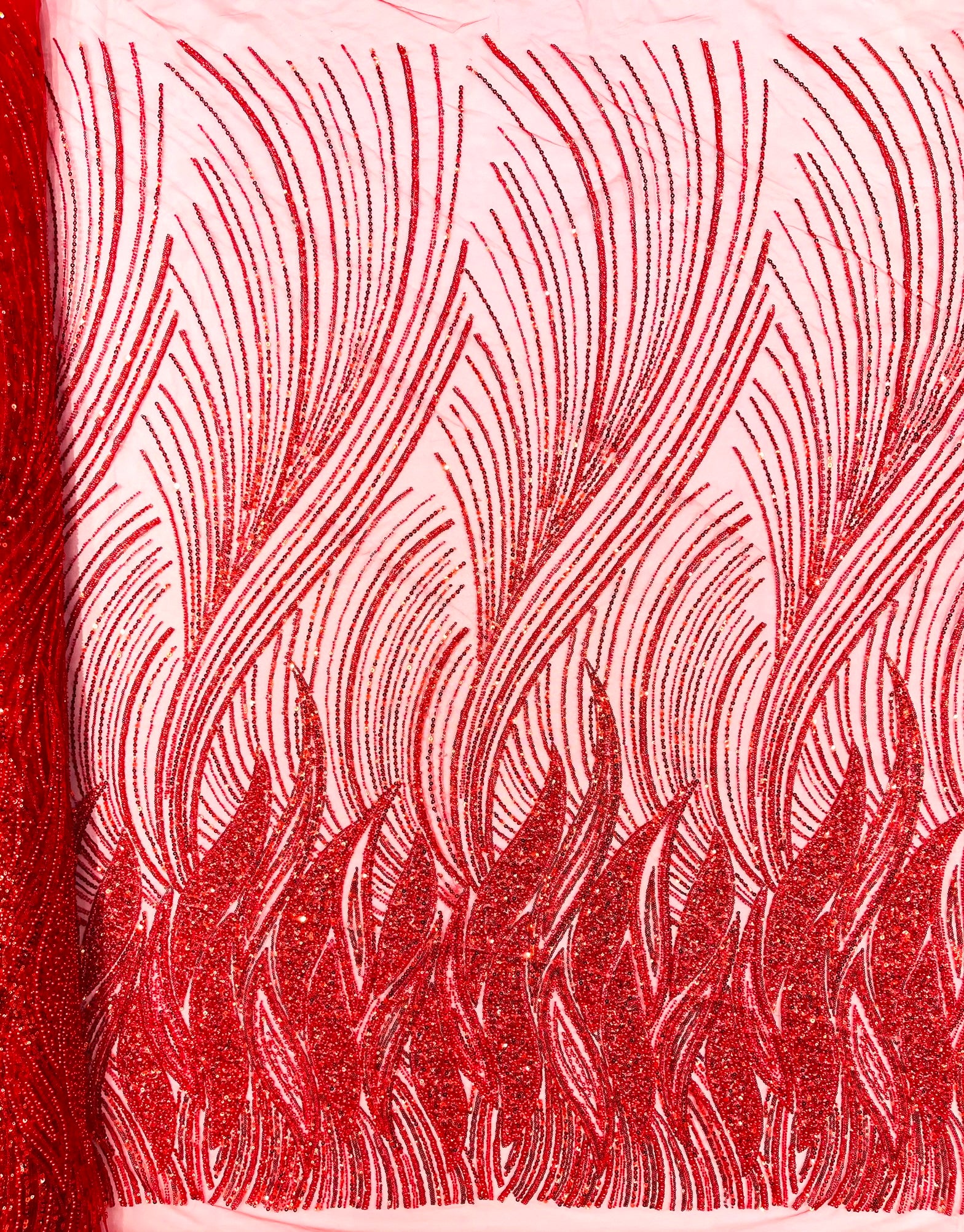 Flame Fashion Beaded Lace Fabric| Prom| Wedding| By The Yard.