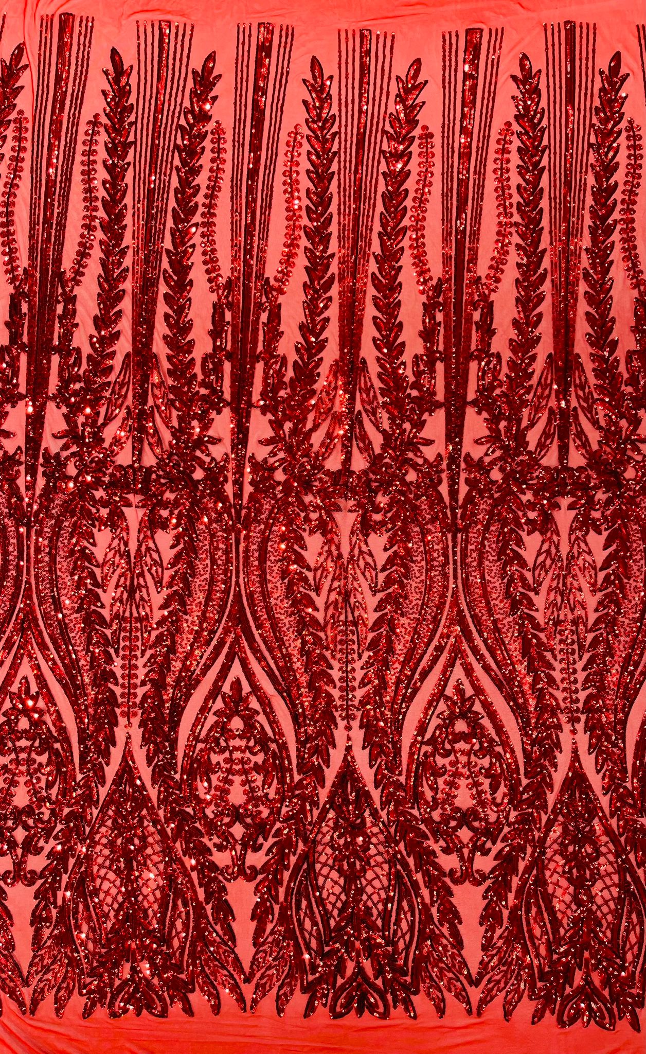 Damask design with sequins embroider on a 4 way stretch mesh fabric.