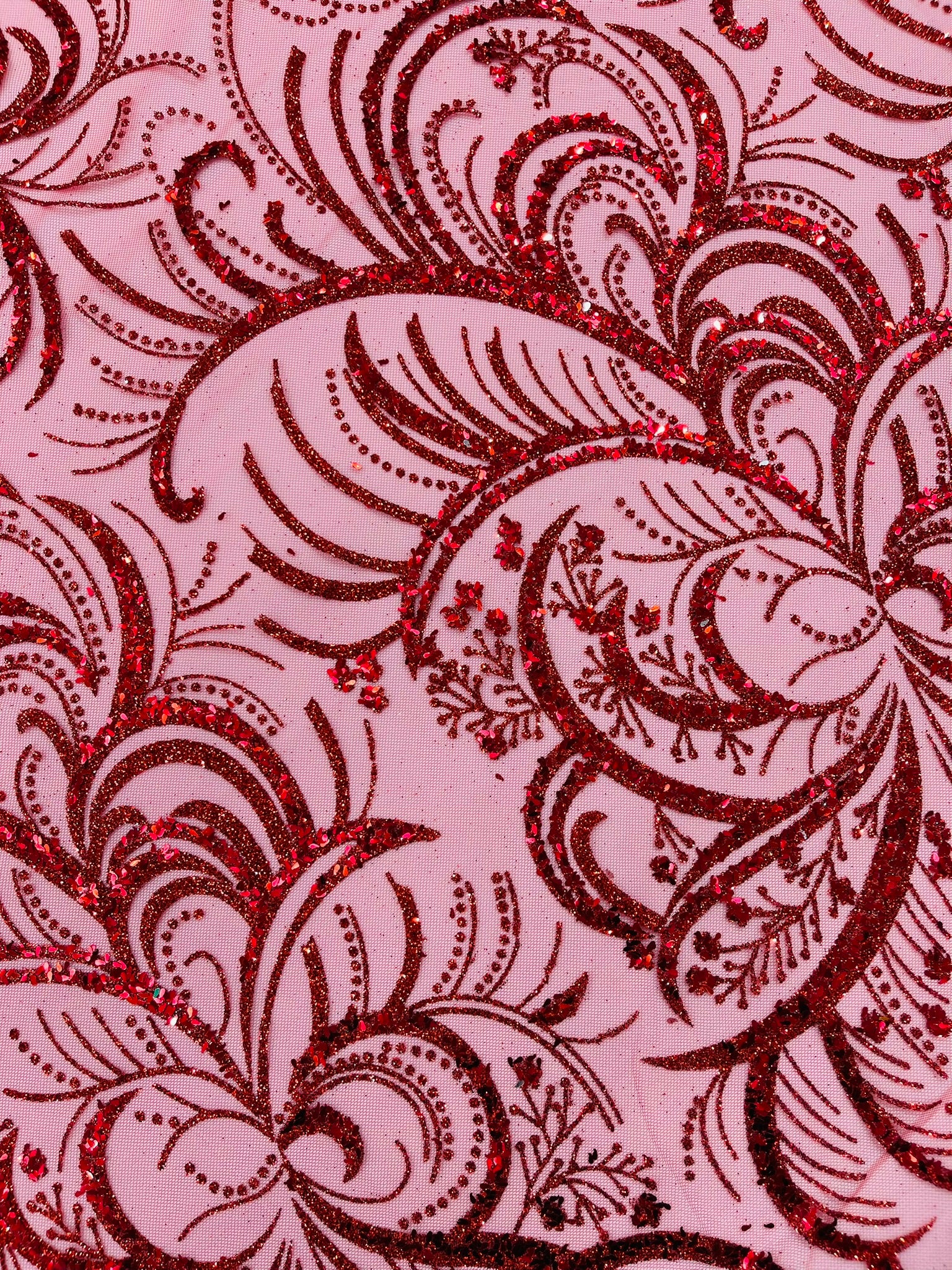 Palm Glitter Vine Design On A Mesh Lace Fabric 58"' Wide Prom.