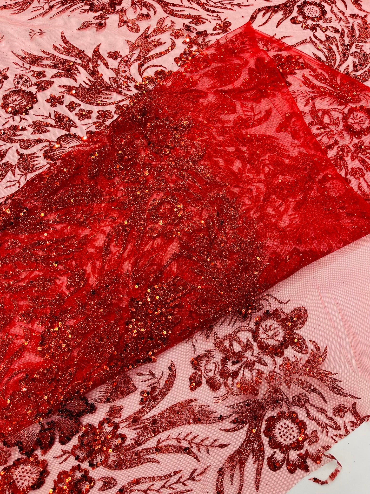 Big Glitter Damask Design On A Mesh Lace Fabric/Prom/Sold By The Yard