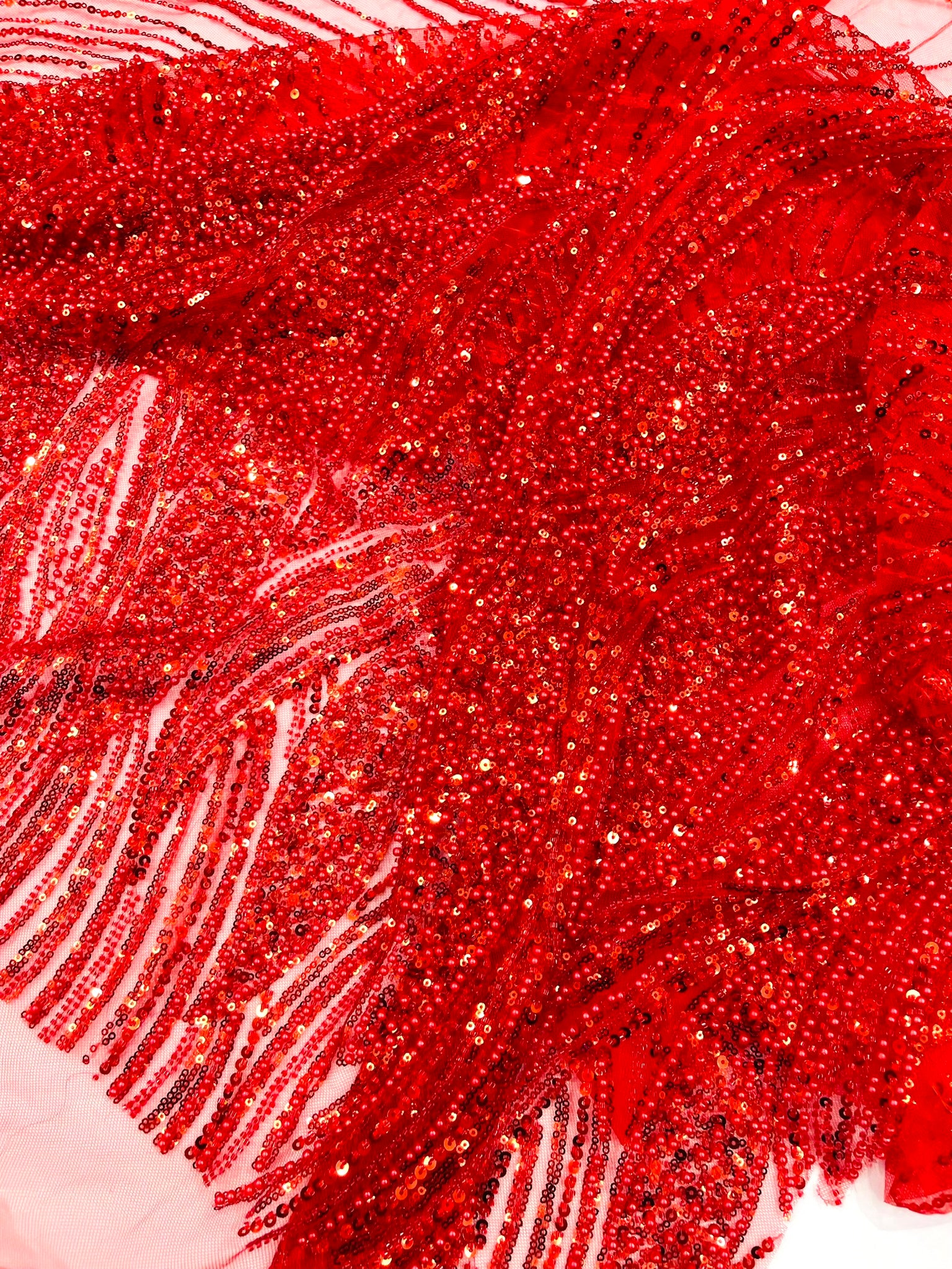 Flame Fashion Beaded Lace Fabric| Prom| Wedding| By The Yard.