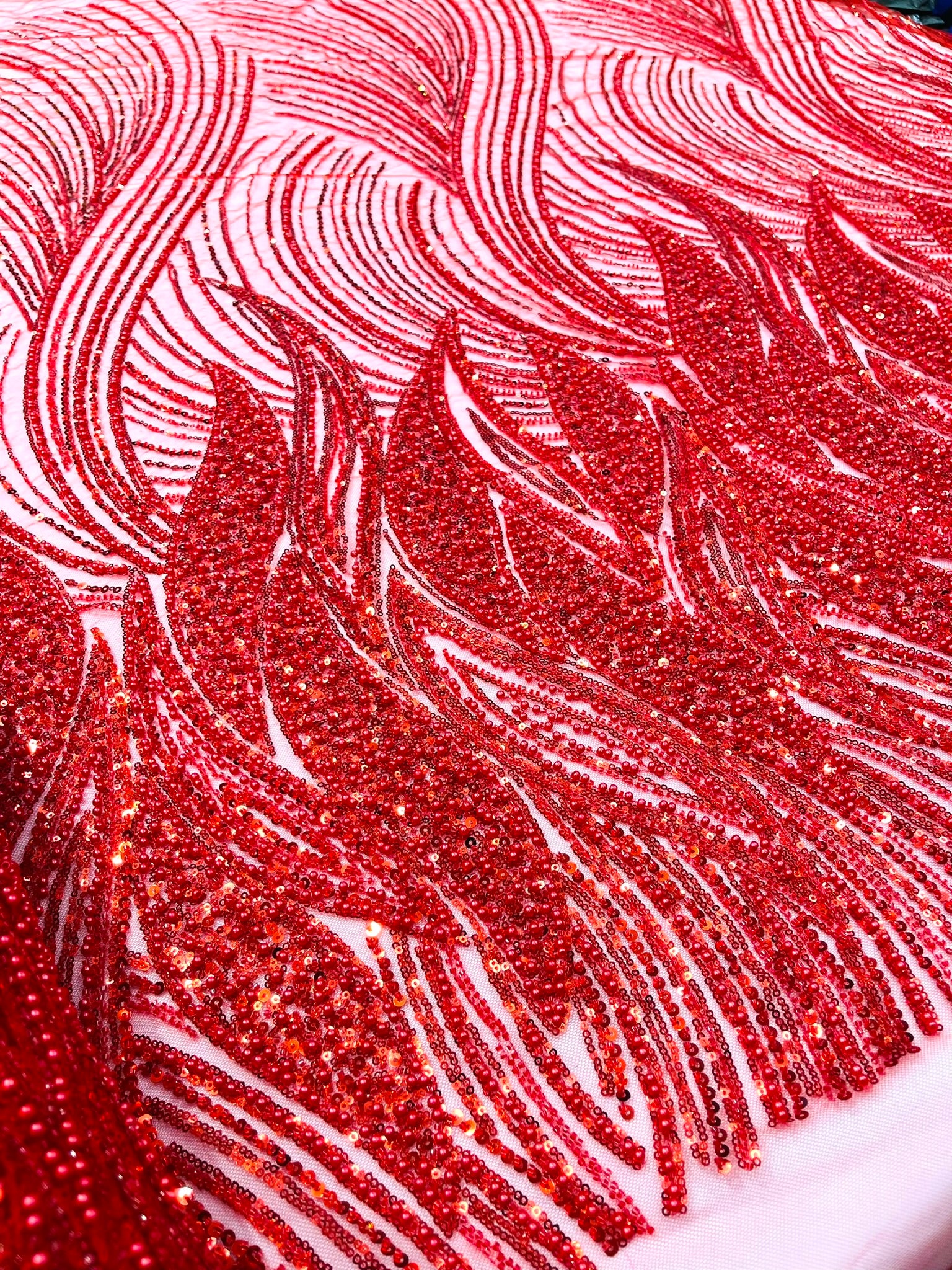 Flame Fashion Beaded Lace Fabric| Prom| Wedding| By The Yard.