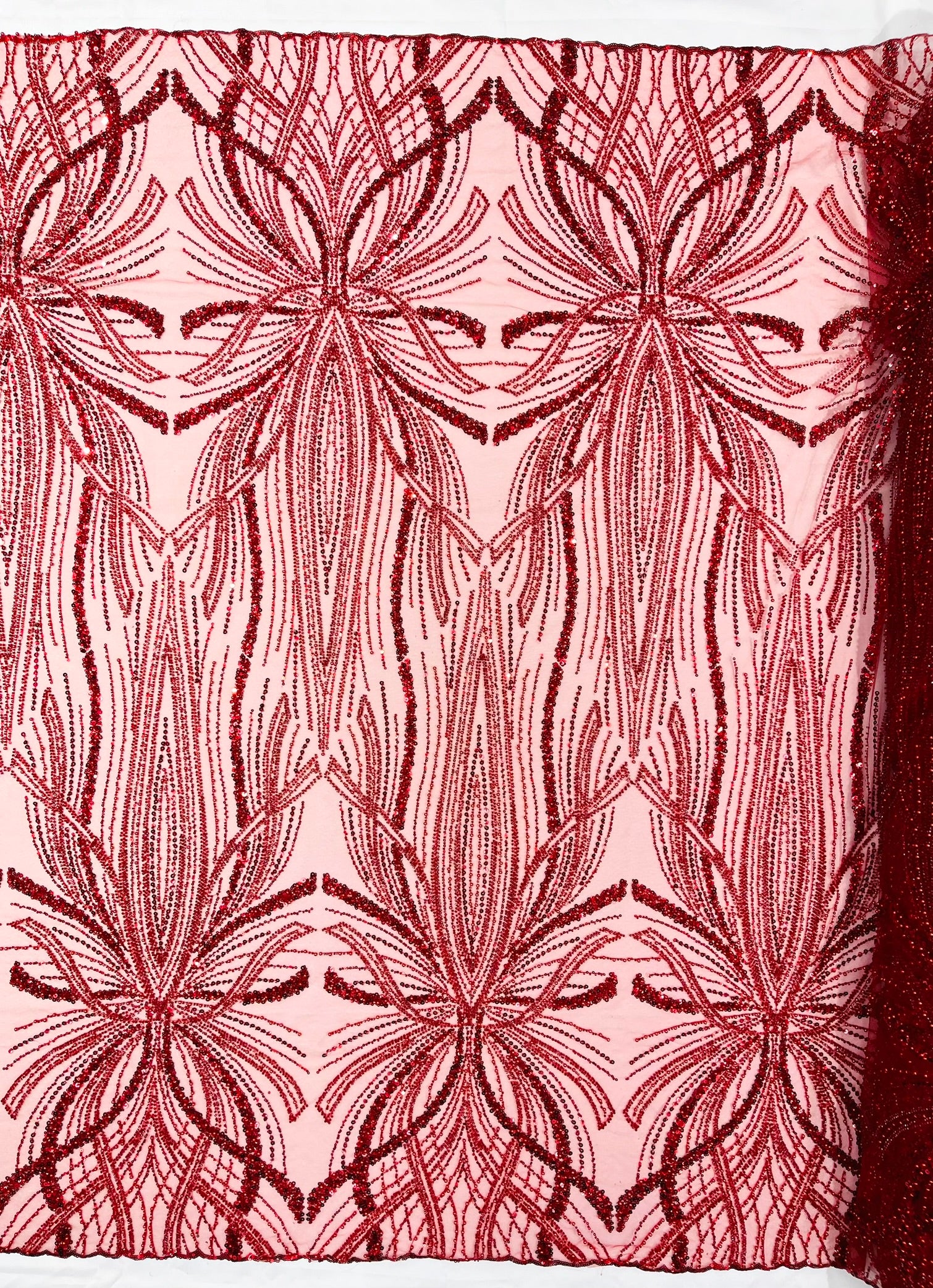 Palm Beaded Lace Fabric, Heavy Embroidered Design on 58" Mesh for Dresses