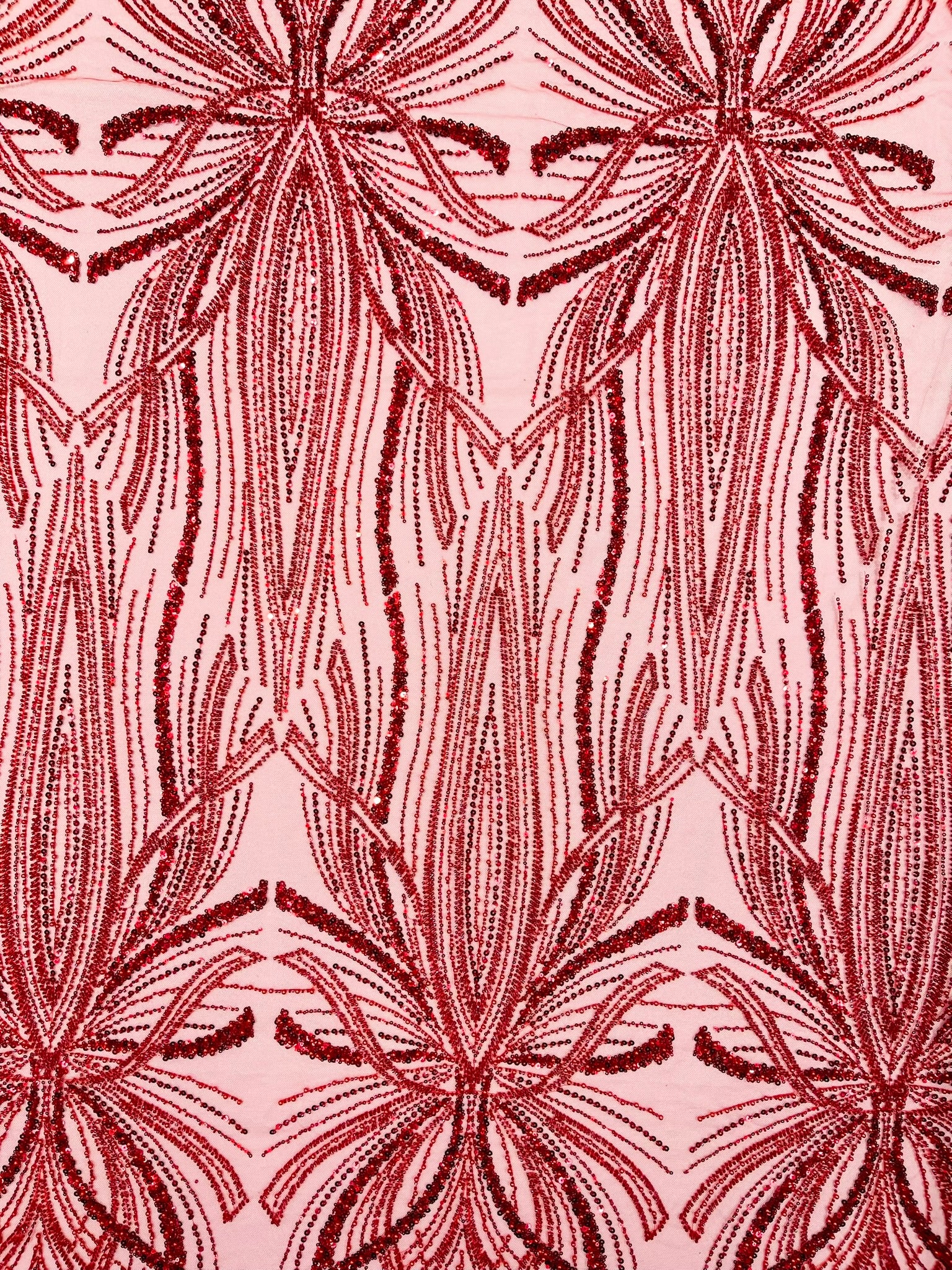 Palm Beaded Lace Fabric, Heavy Embroidered Design on 58" Mesh for Dresses