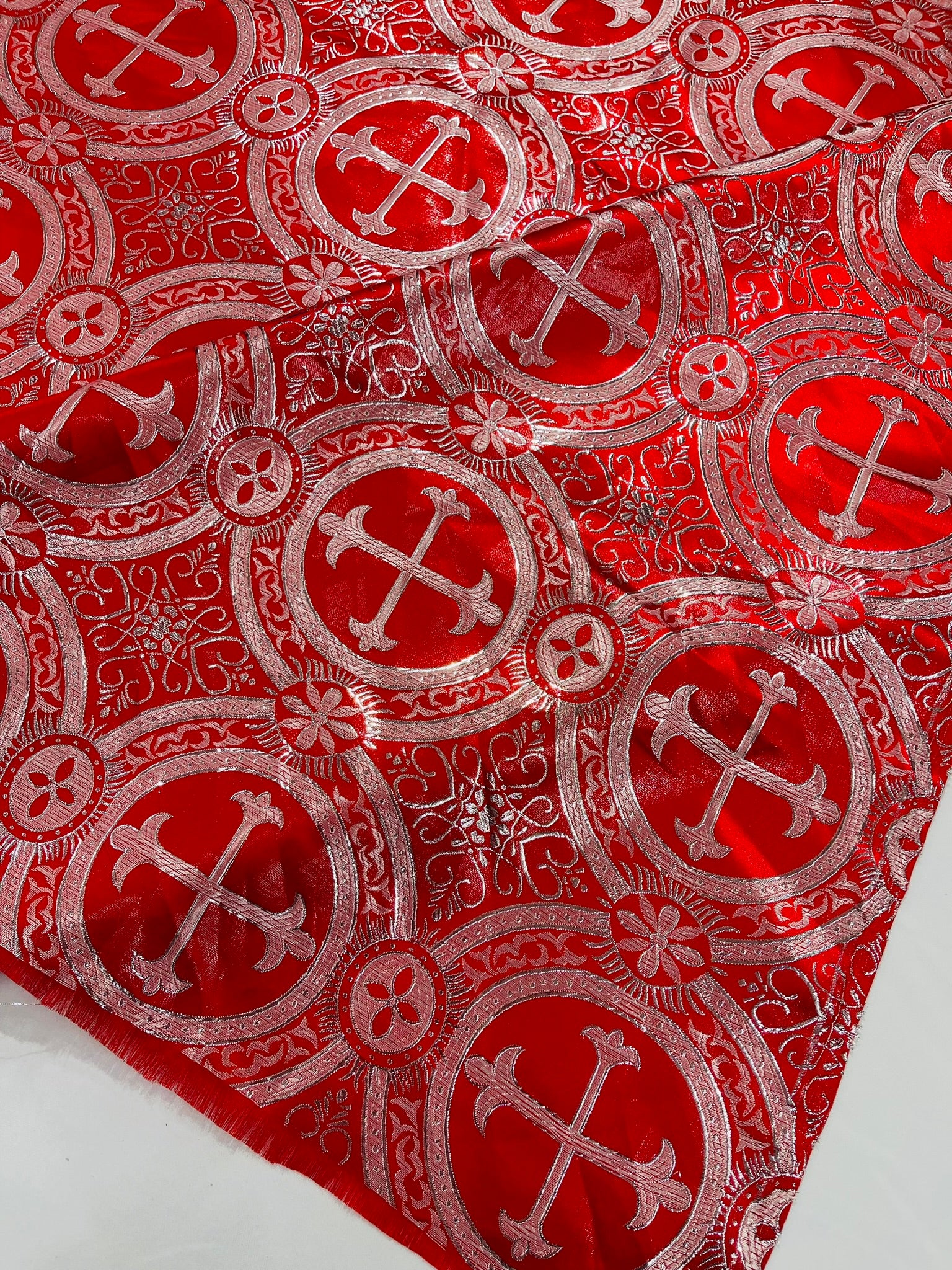 Metallic Cross Brocade Jacquard Satin/Religious Brocade/58 Inches Wide/Liturgical Fabric/Church/Vestment