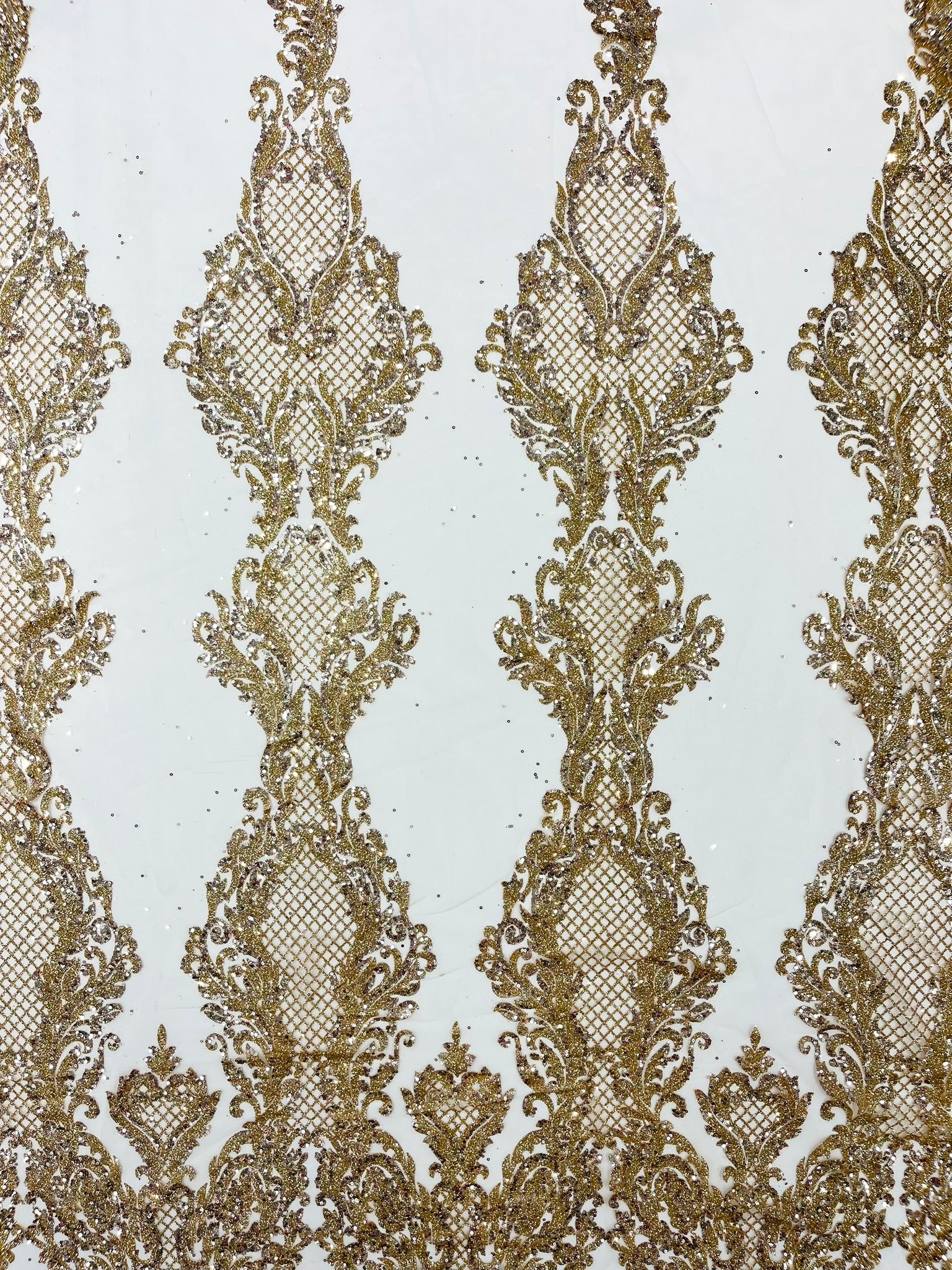 Glitter Tower Damask Design Fabric| 58” Wide| Quinsiañera Dresses.