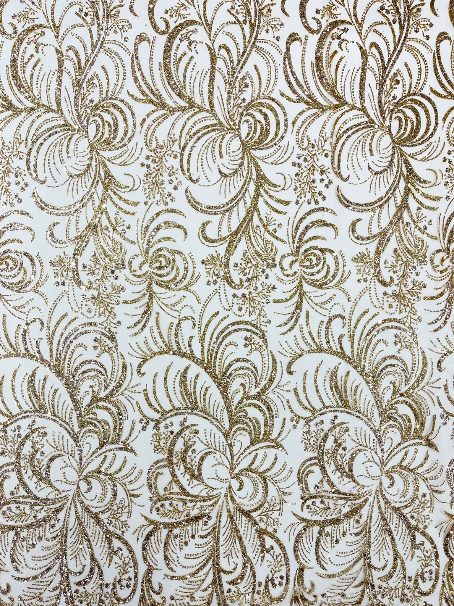 Palm Glitter Vine Design On A Mesh Lace Fabric 58"' Wide Prom.