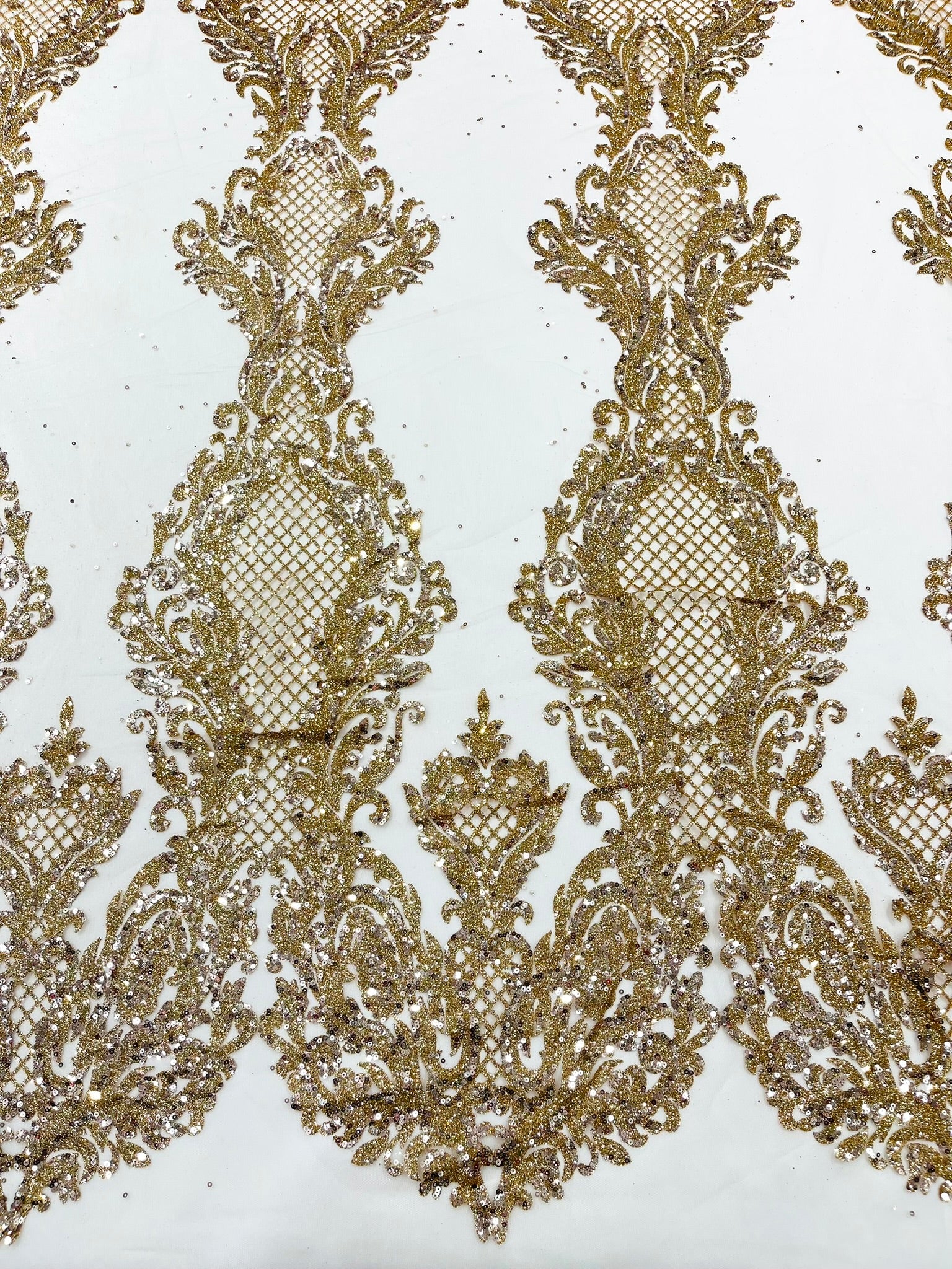 Glitter Tower Damask Design Fabric| 58” Wide| Quinsiañera Dresses.
