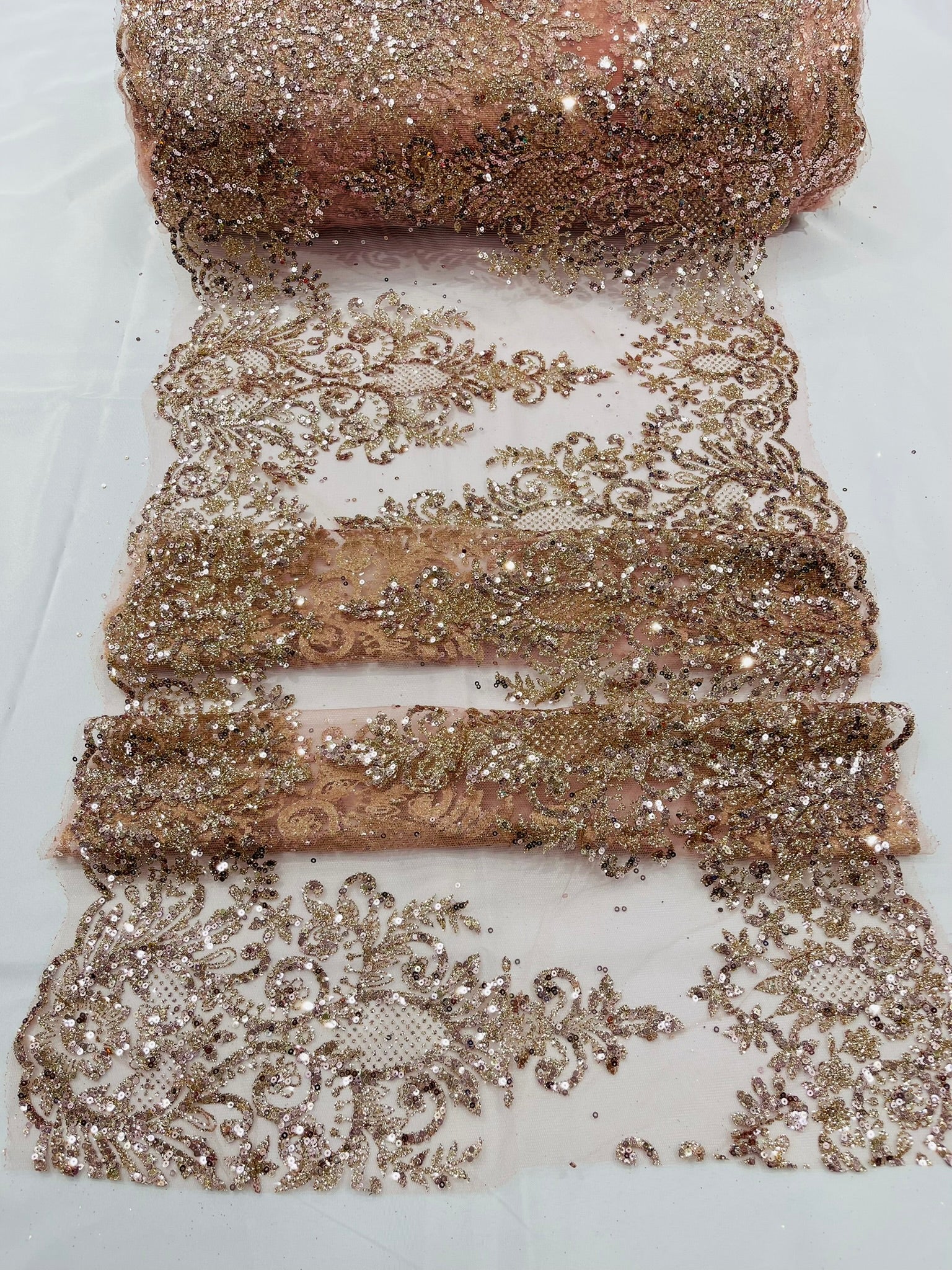 20" Wide Trim Glitter Damask Design On A Mesh Lace| Table Runner