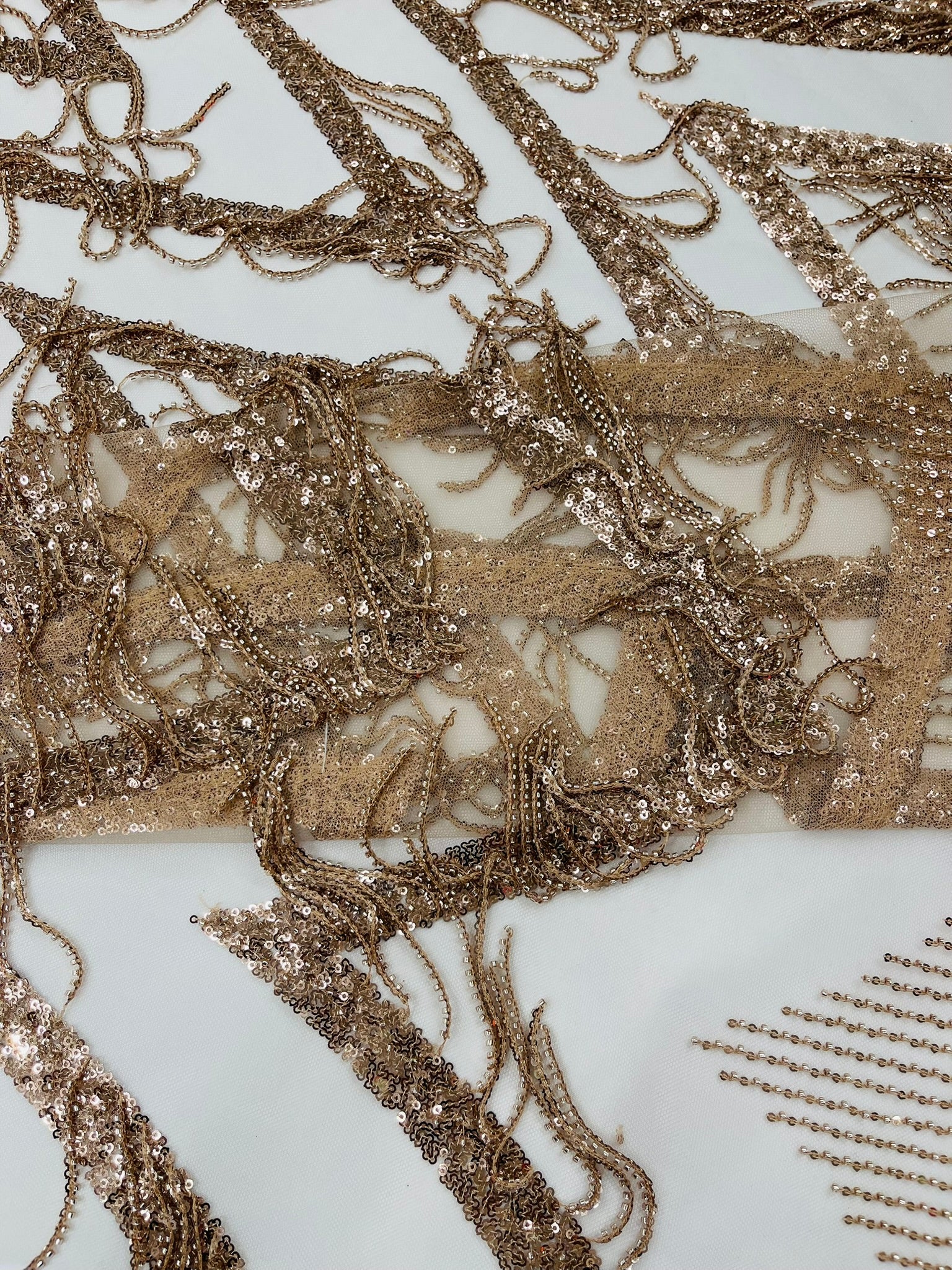 VINE BEADED LACE ON MESH FABRIC (By The Yard)