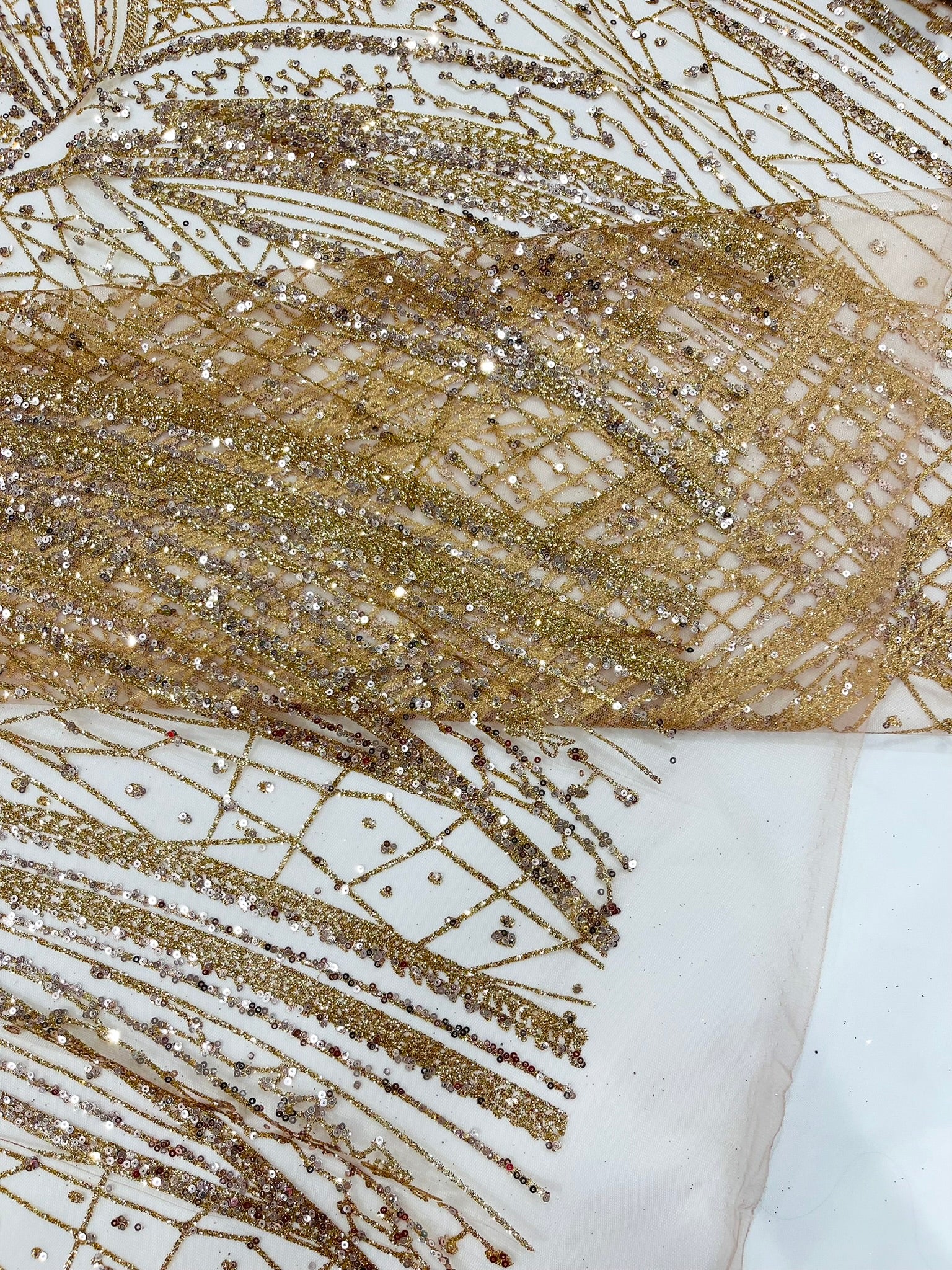 Geometric Fashion Glitter Design On A Mesh Lace Fabric| 58" Wide| Prom Dresses.