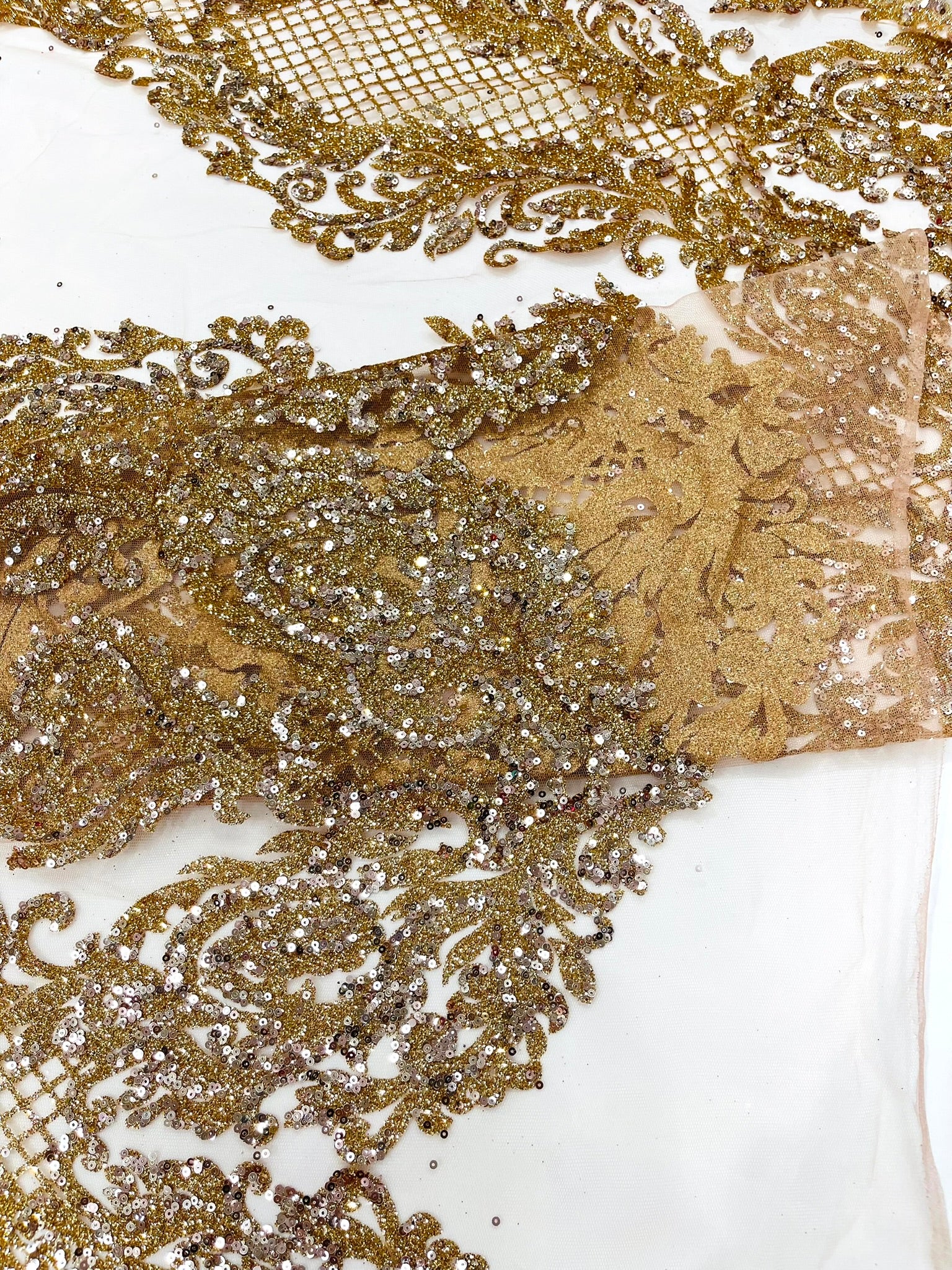 Glitter Tower Damask Design Fabric| 58” Wide| Quinsiañera Dresses.