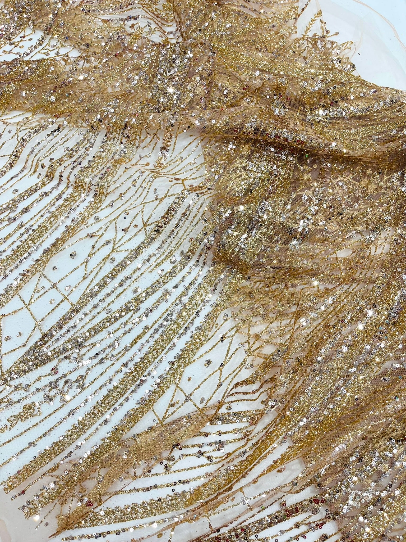 Geometric Fashion Glitter Design On A Mesh Lace Fabric| 58" Wide| Prom Dresses.