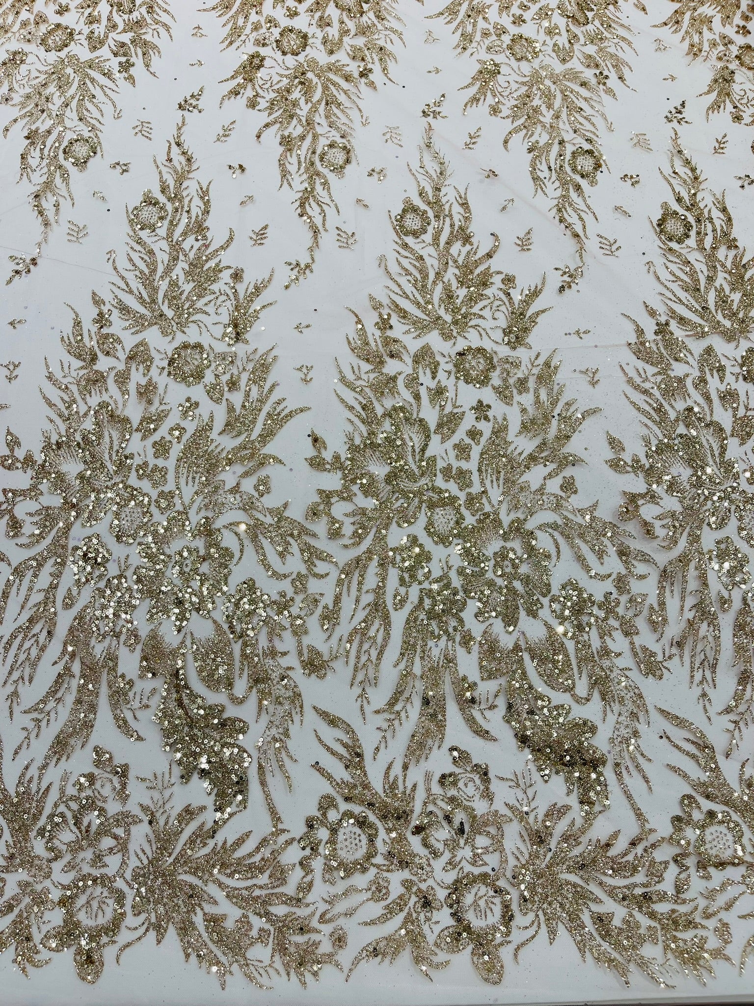 Big Glitter Damask Design On A Mesh Lace Fabric/Prom/Sold By The Yard