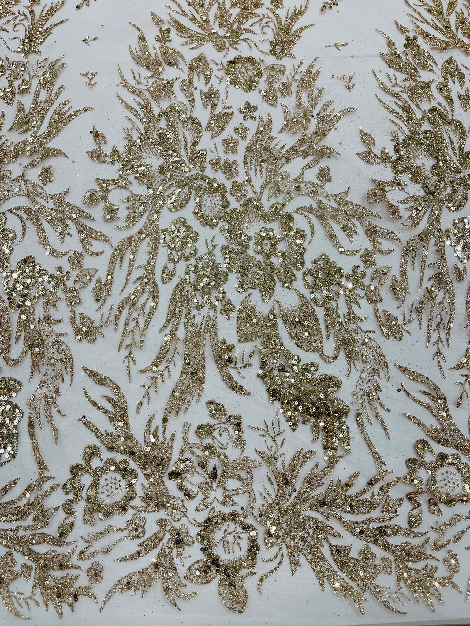 Big Glitter Damask Design On A Mesh Lace Fabric/Prom/Sold By The Yard