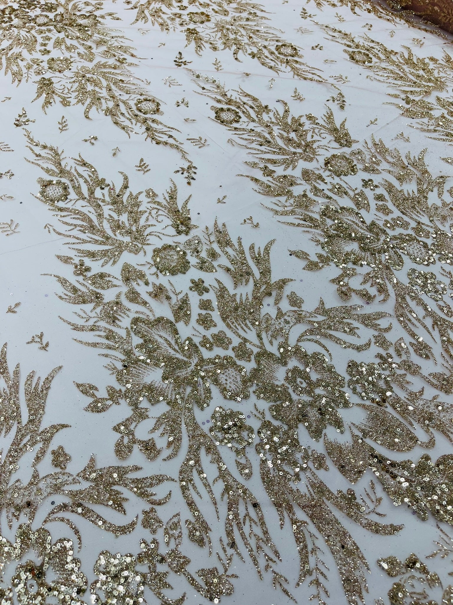 Big Glitter Damask Design On A Mesh Lace Fabric/Prom/Sold By The Yard