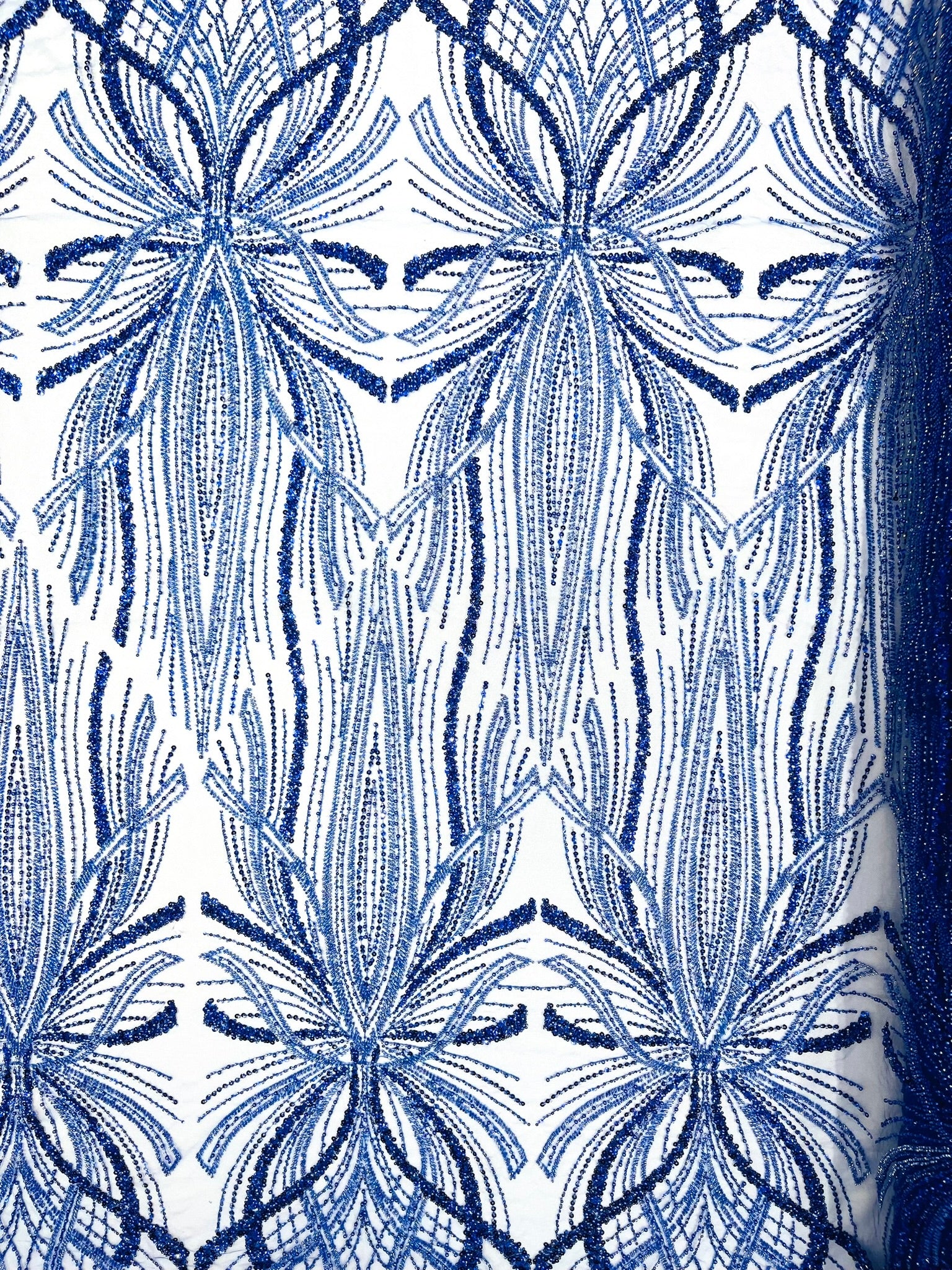 Palm Beaded Lace Fabric, Heavy Embroidered Design on 58" Mesh for Dresses