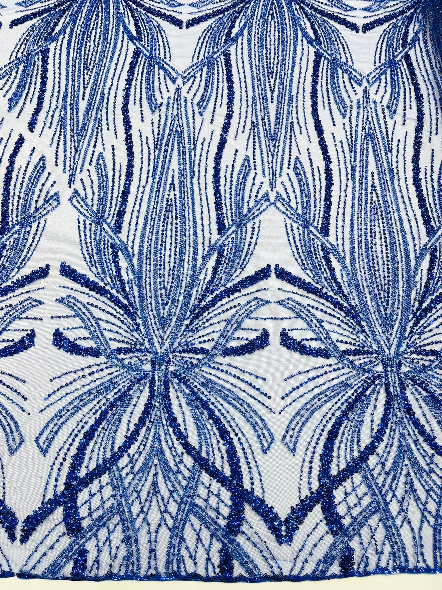 Palm Beaded Lace Fabric, Heavy Embroidered Design on 58" Mesh for Dresses