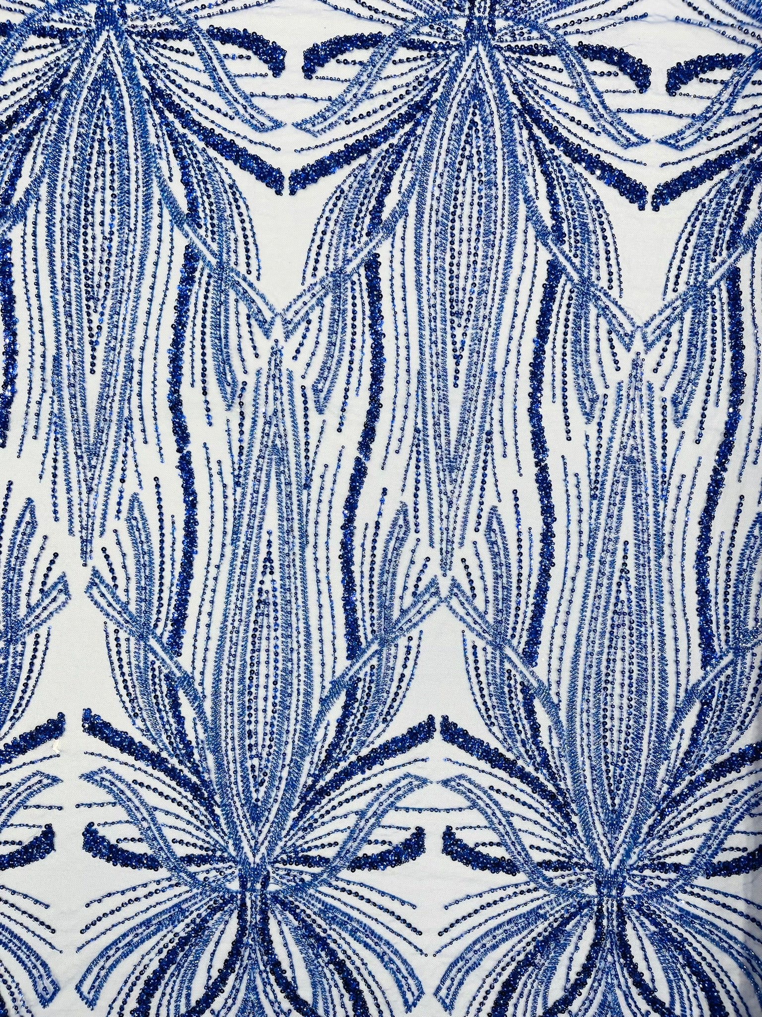 Palm Beaded Lace Fabric, Heavy Embroidered Design on 58" Mesh for Dresses