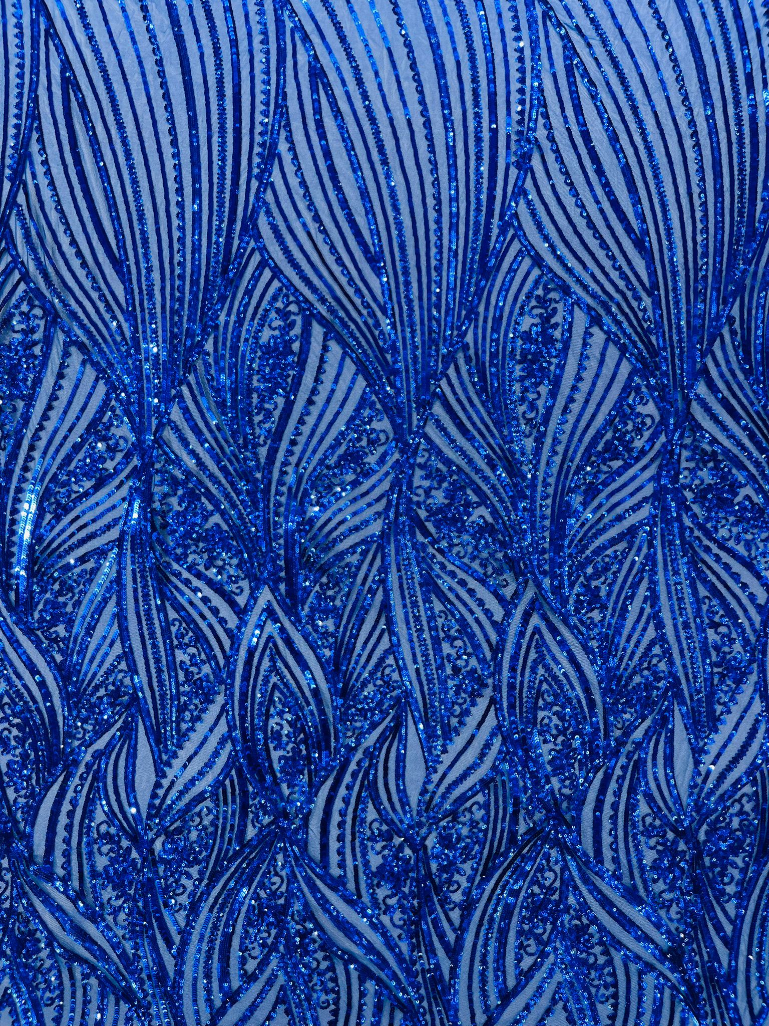 Geometric Feather wing shiny sequin design on a 4 way stretch mesh Fabric-prom-sold by the yard.