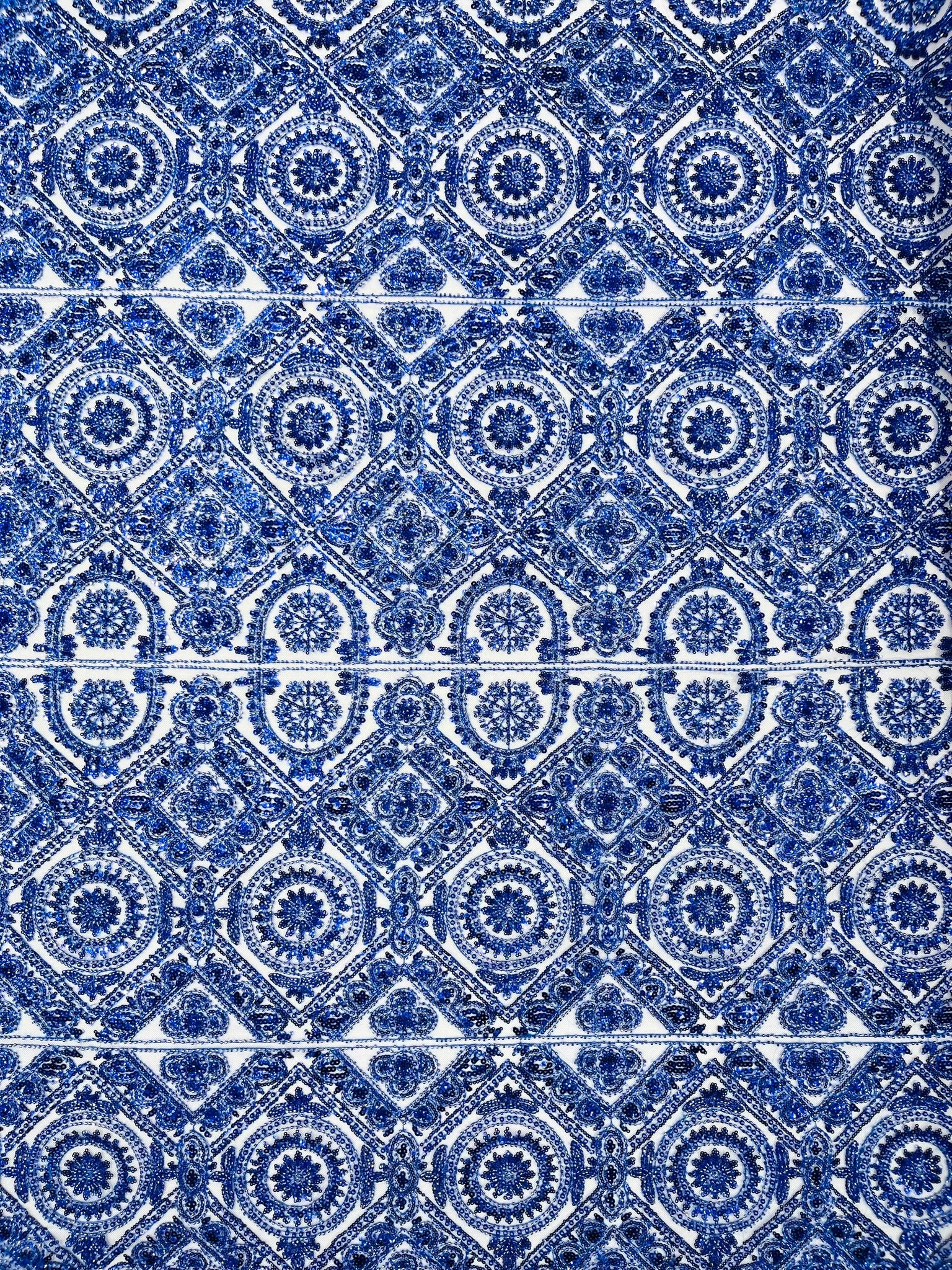 Geometric Beaded Lace Fabric, Heavy Embroidered Design on 58" Mesh for Dresses