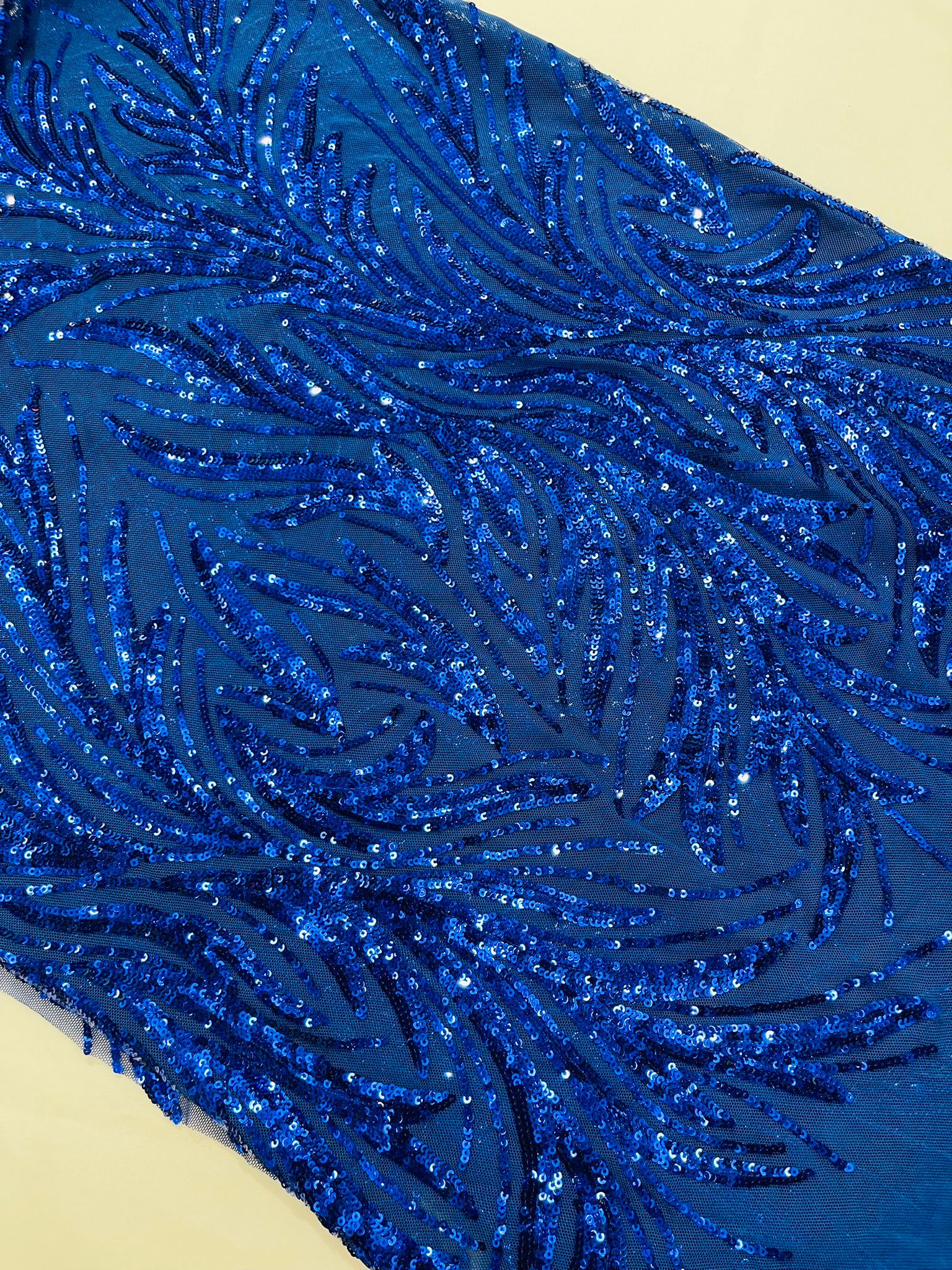 Feather Wing Shiny Sequin Design on a 4 Way Stretch mesh Fabric-Prom-Sold by The Yard.