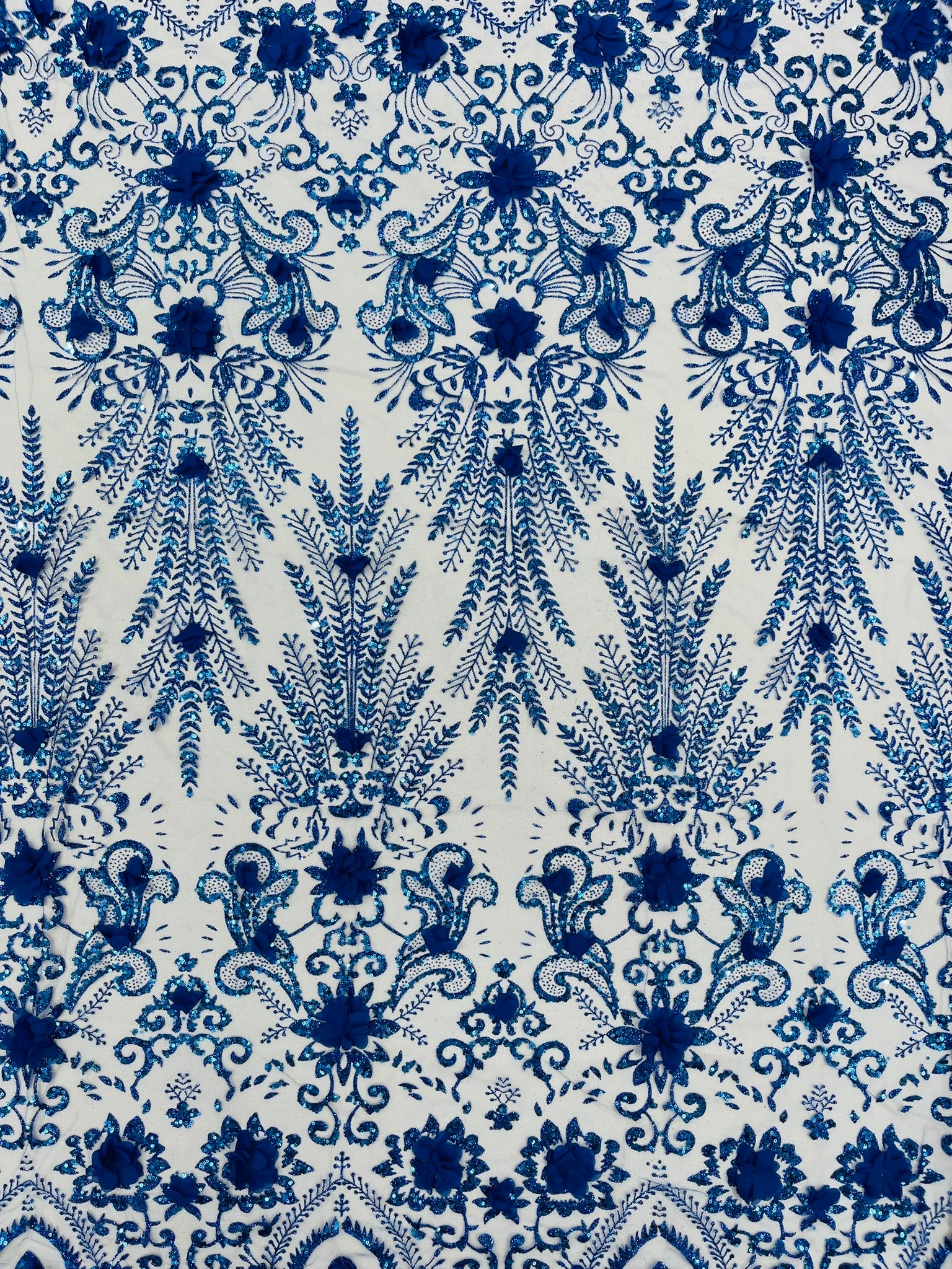 Floral 3D Palm Damask with glitter in a Mesh Lace- Sold by the yard