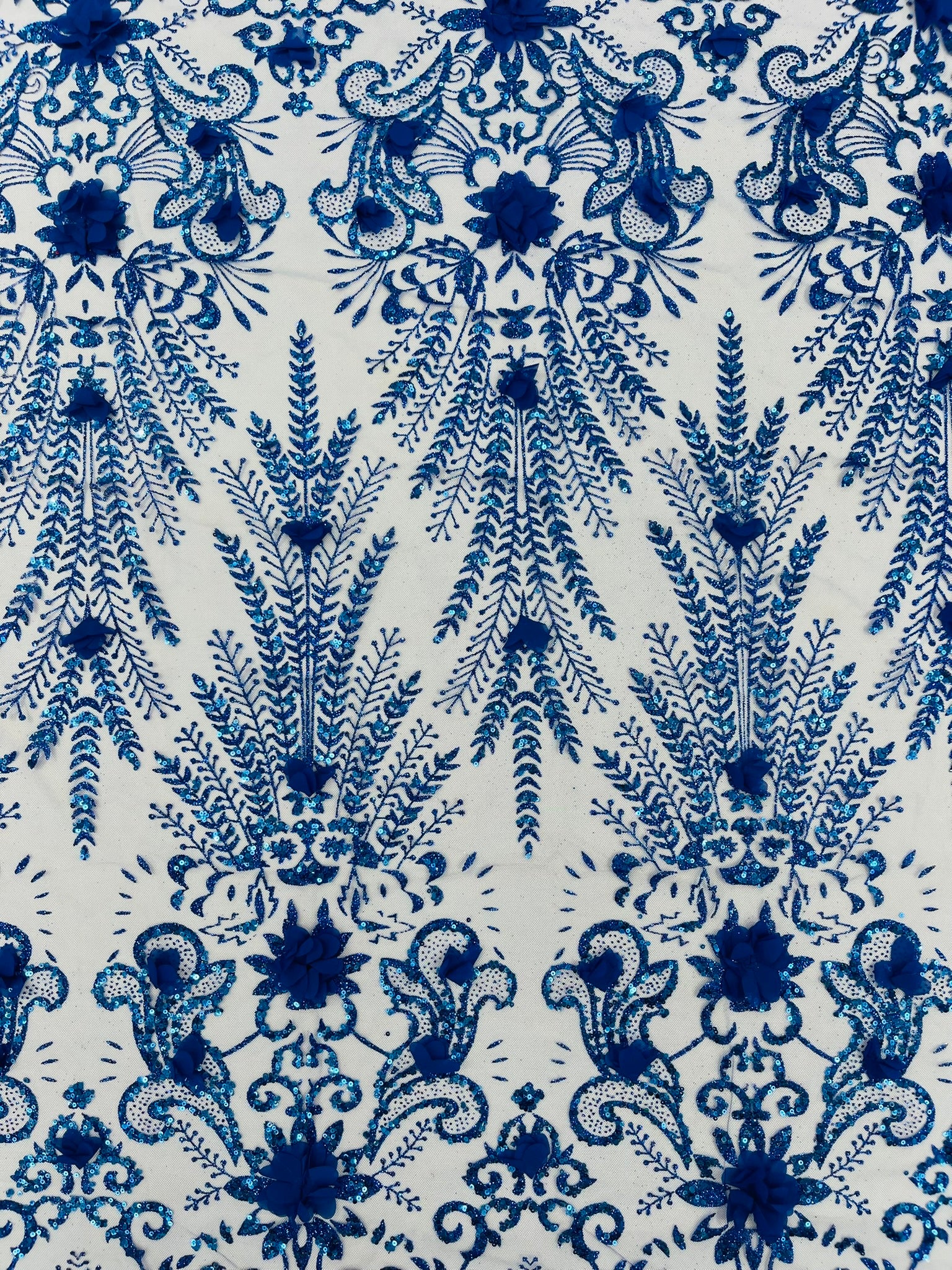 Floral 3D Palm Damask with glitter in a Mesh Lace- Sold by the yard