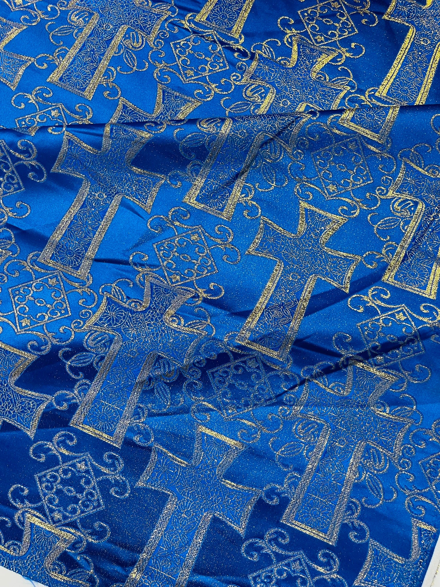 METALLIC BIG CROSS JACQUARD SATIN FABRIC (by the yard)