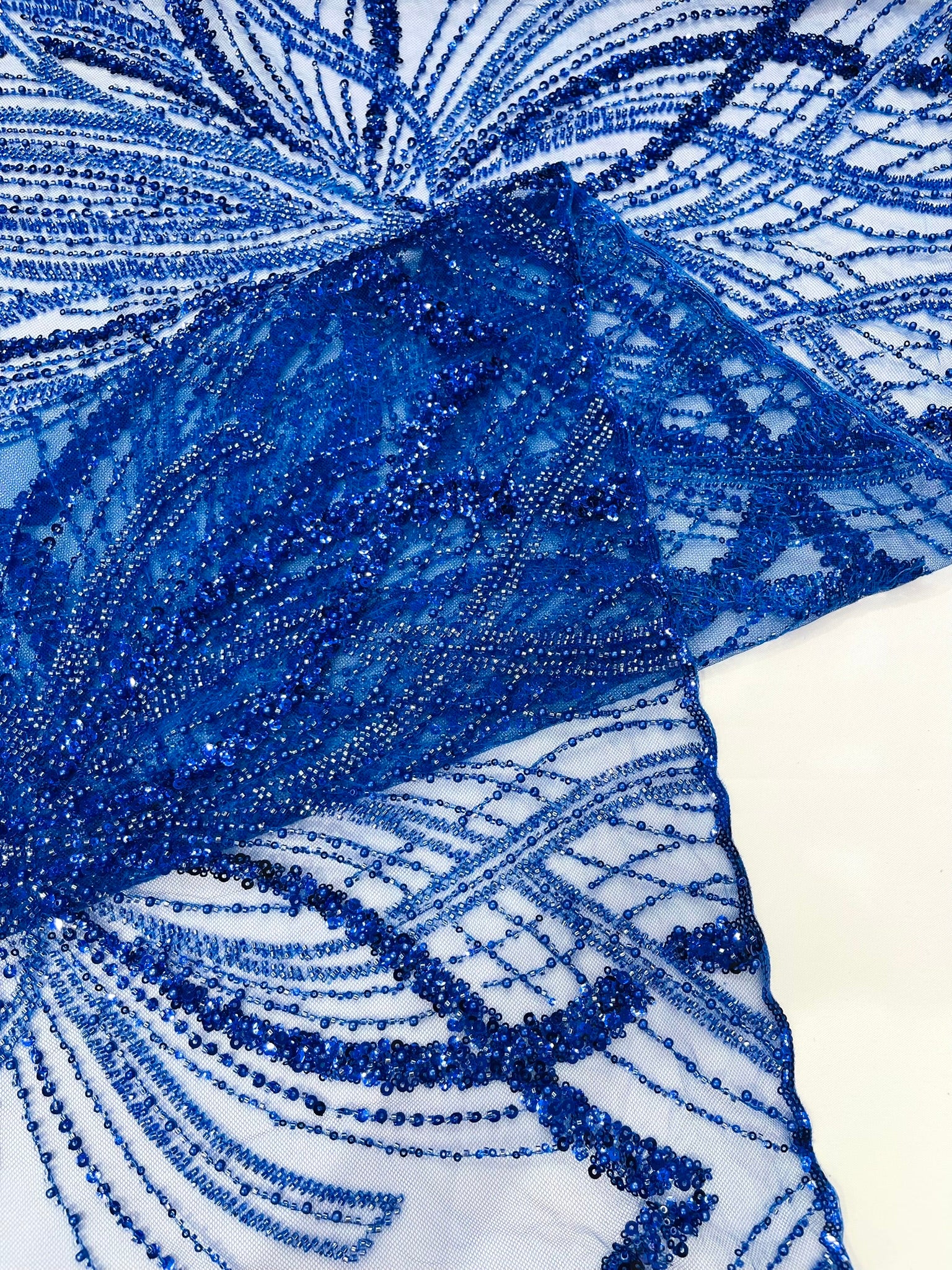 Palm Beaded Lace Fabric, Heavy Embroidered Design on 58" Mesh for Dresses