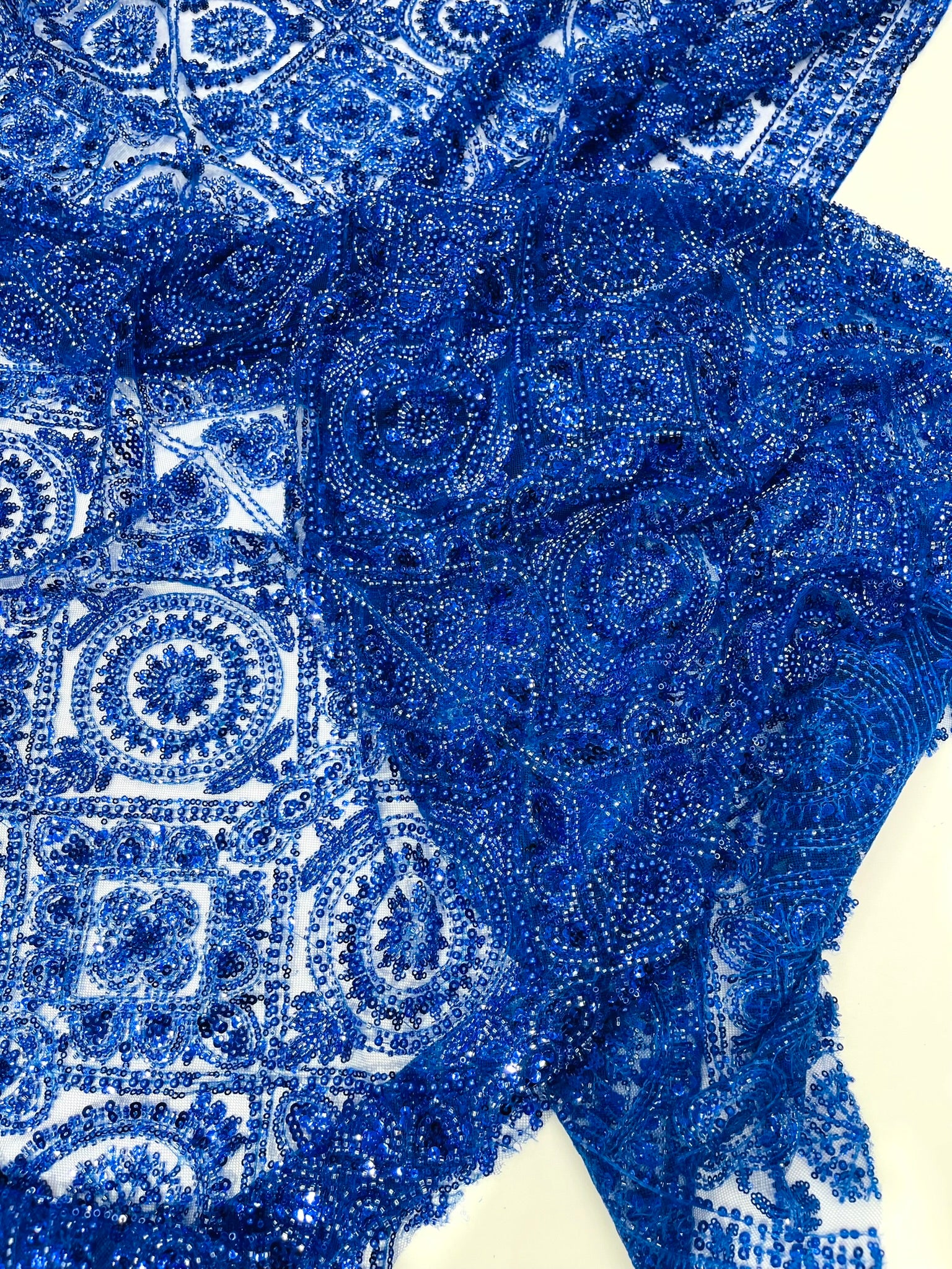 Geometric Beaded Lace Fabric, Heavy Embroidered Design on 58" Mesh for Dresses