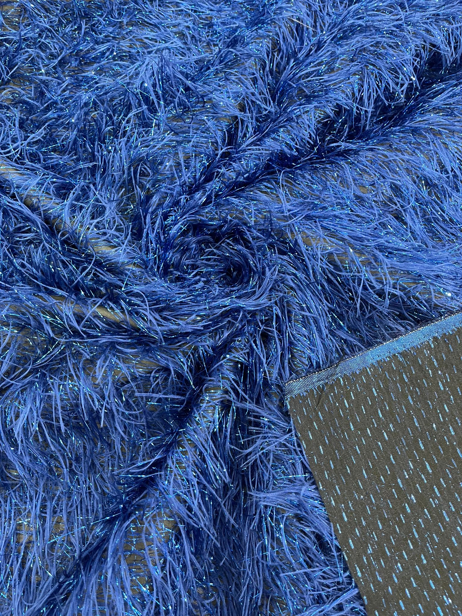Eyelash Fringe Metallic Fabric - Royal Blue - Hanging Fringe Metallic Decorative Crafts Dress Fabric By Yard
