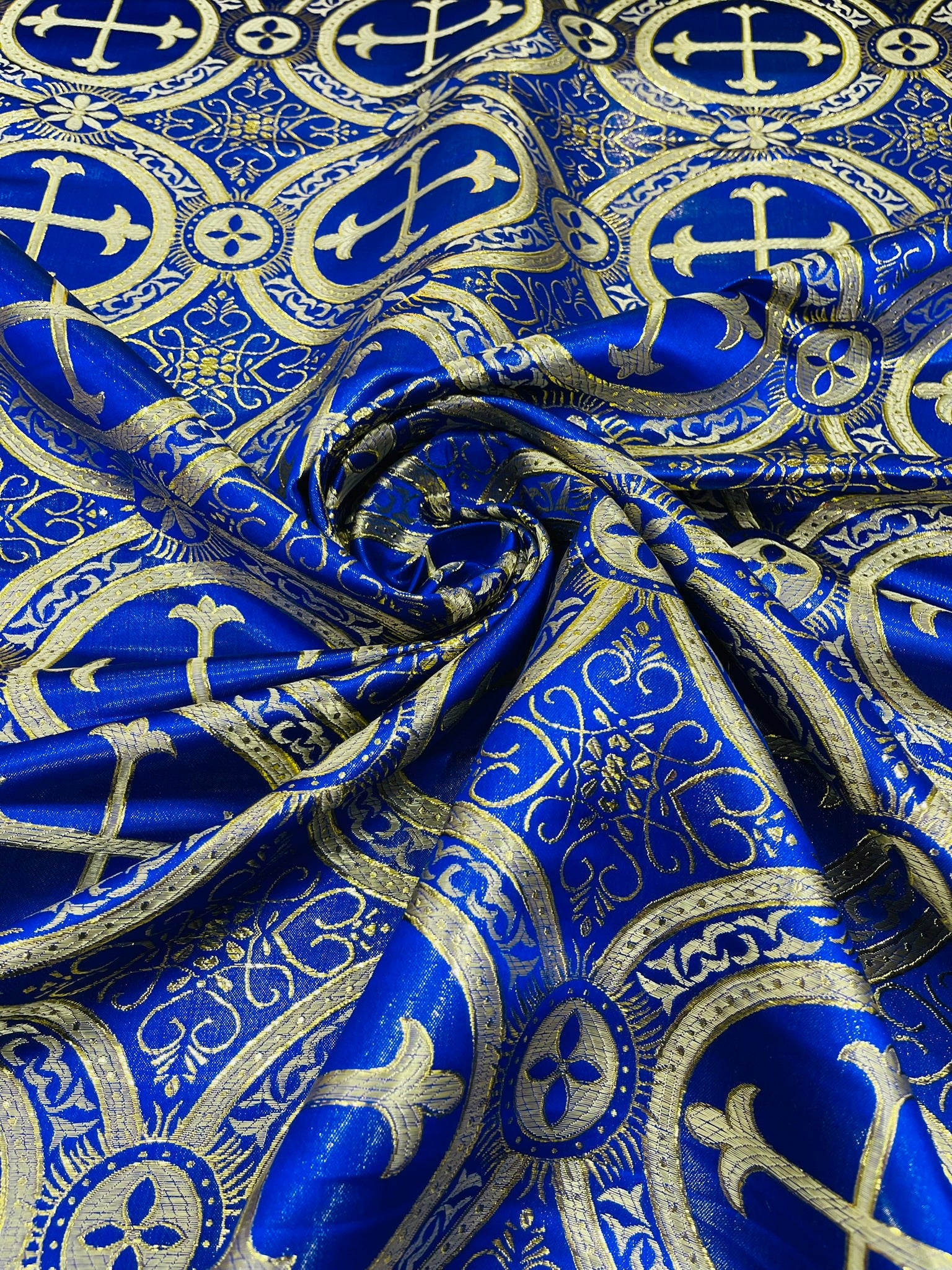 Metallic Cross Brocade Jacquard Satin/Religious Brocade/58 Inches Wide/Liturgical Fabric/Church/Vestment
