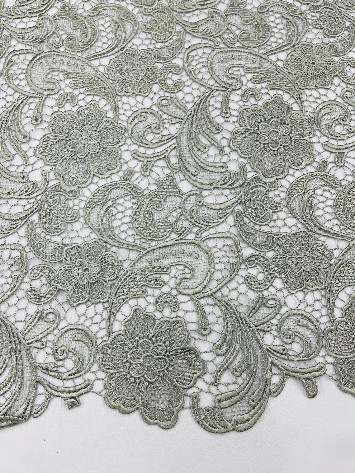 Floral Design Guipure Fabric - Silver - Floral Lace Guipure Wedding Bridal Dress Fabrics by the Yard