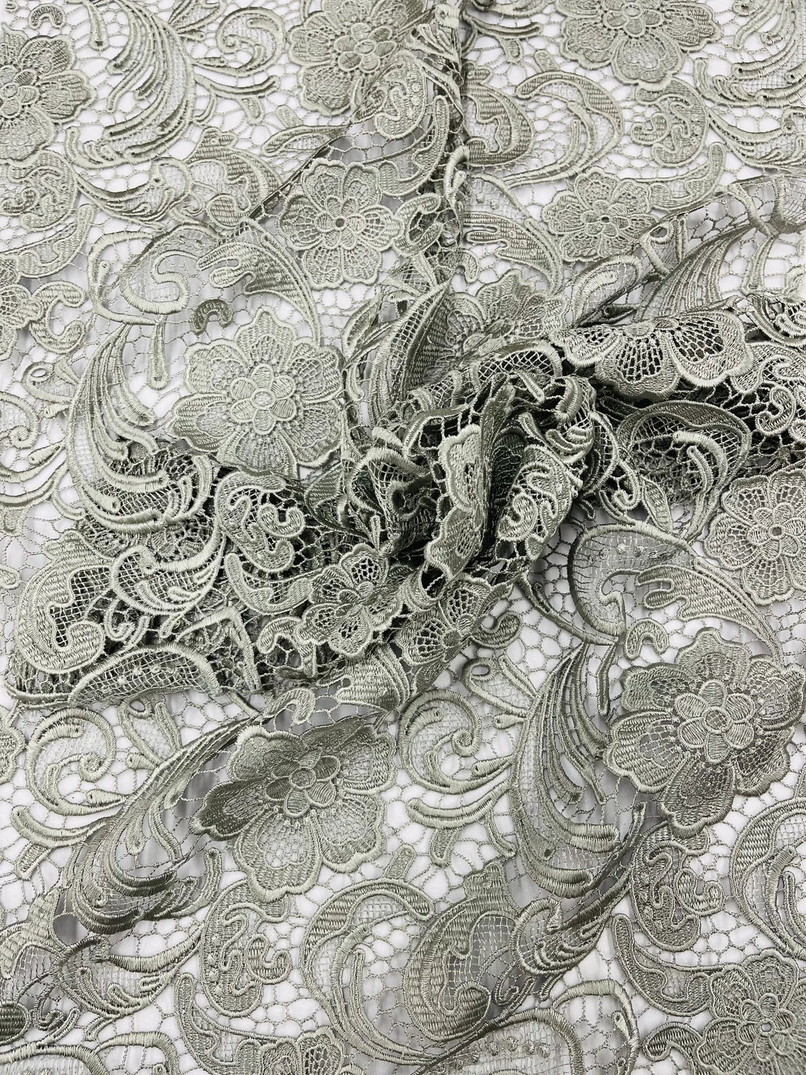 Floral Design Guipure Fabric - Silver - Floral Lace Guipure Wedding Bridal Dress Fabrics by the Yard