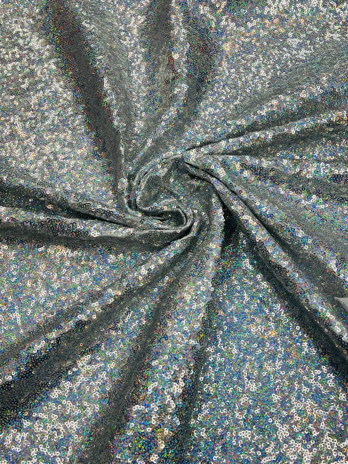 Mini Glitz Sequins on Milliskin - Silver - 4 Way Stretch Milliskin Stretch Spandex Fabric by Yard