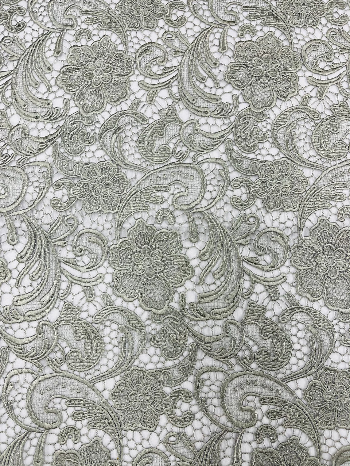 Floral Design Guipure Fabric - Silver - Floral Lace Guipure Wedding Bridal Dress Fabrics by the Yard