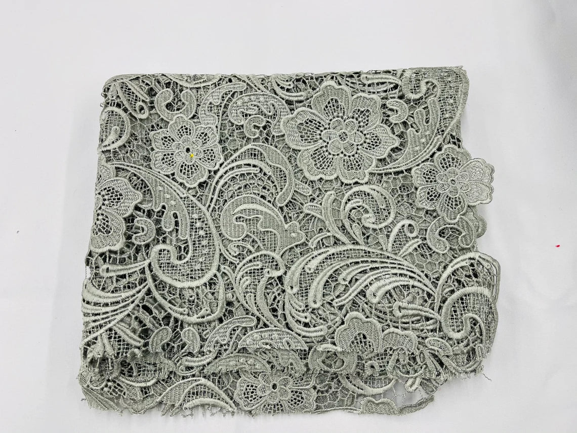 Floral Design Guipure Fabric - Silver - Floral Lace Guipure Wedding Bridal Dress Fabrics by the Yard