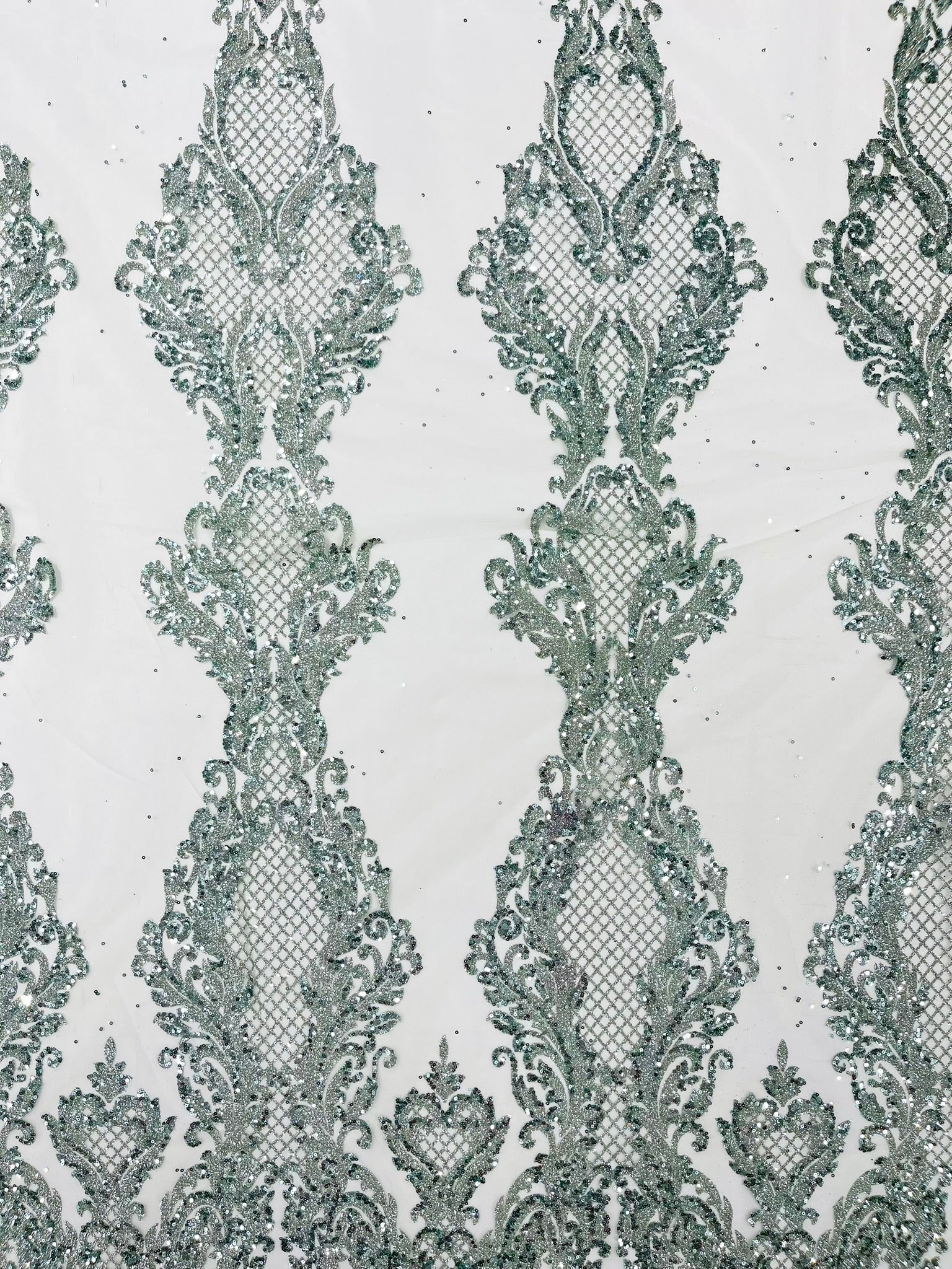 Glitter Tower Damask Design Fabric| 58” Wide| Quinsiañera Dresses.