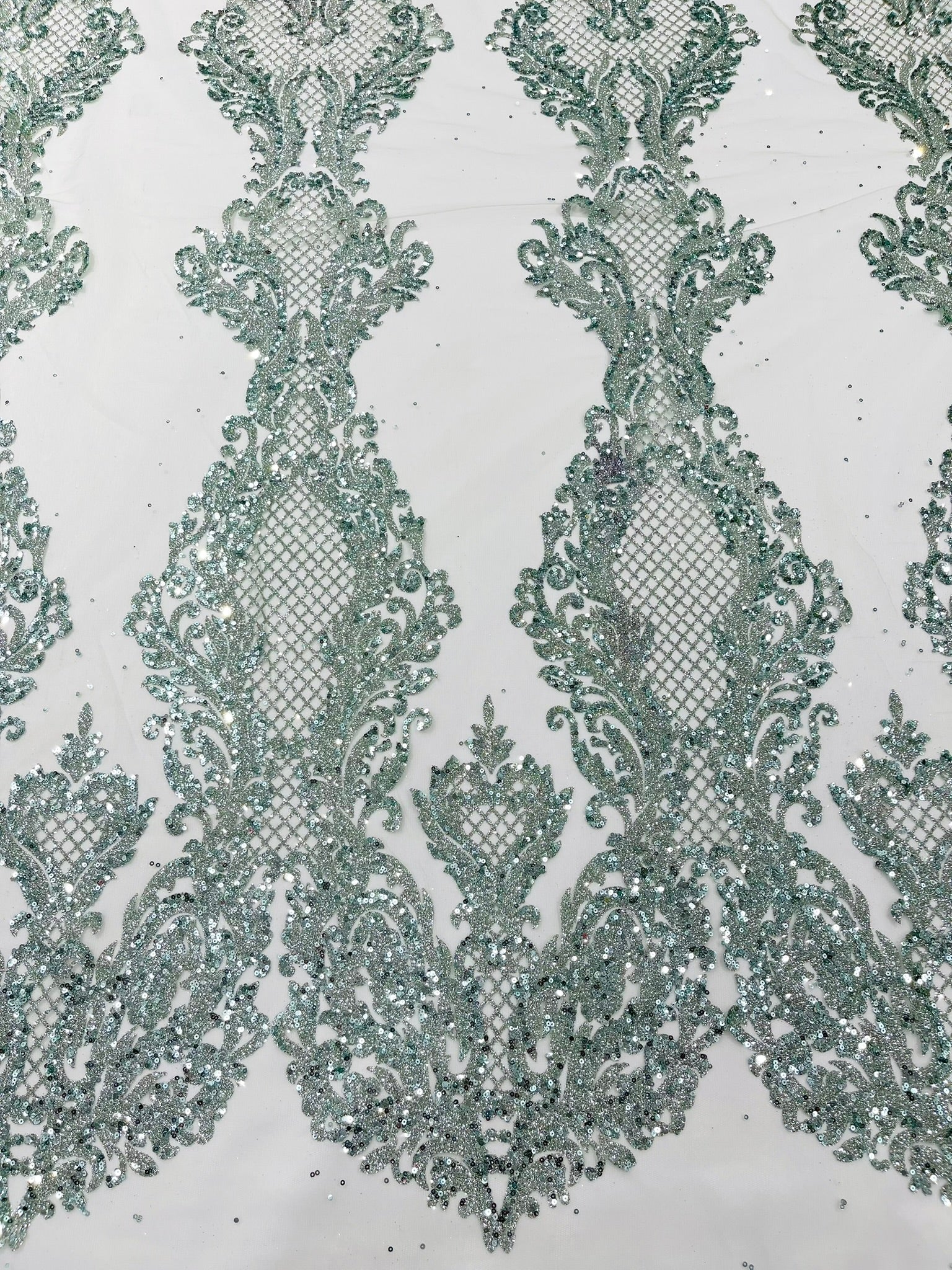 Glitter Tower Damask Design Fabric| 58” Wide| Quinsiañera Dresses.
