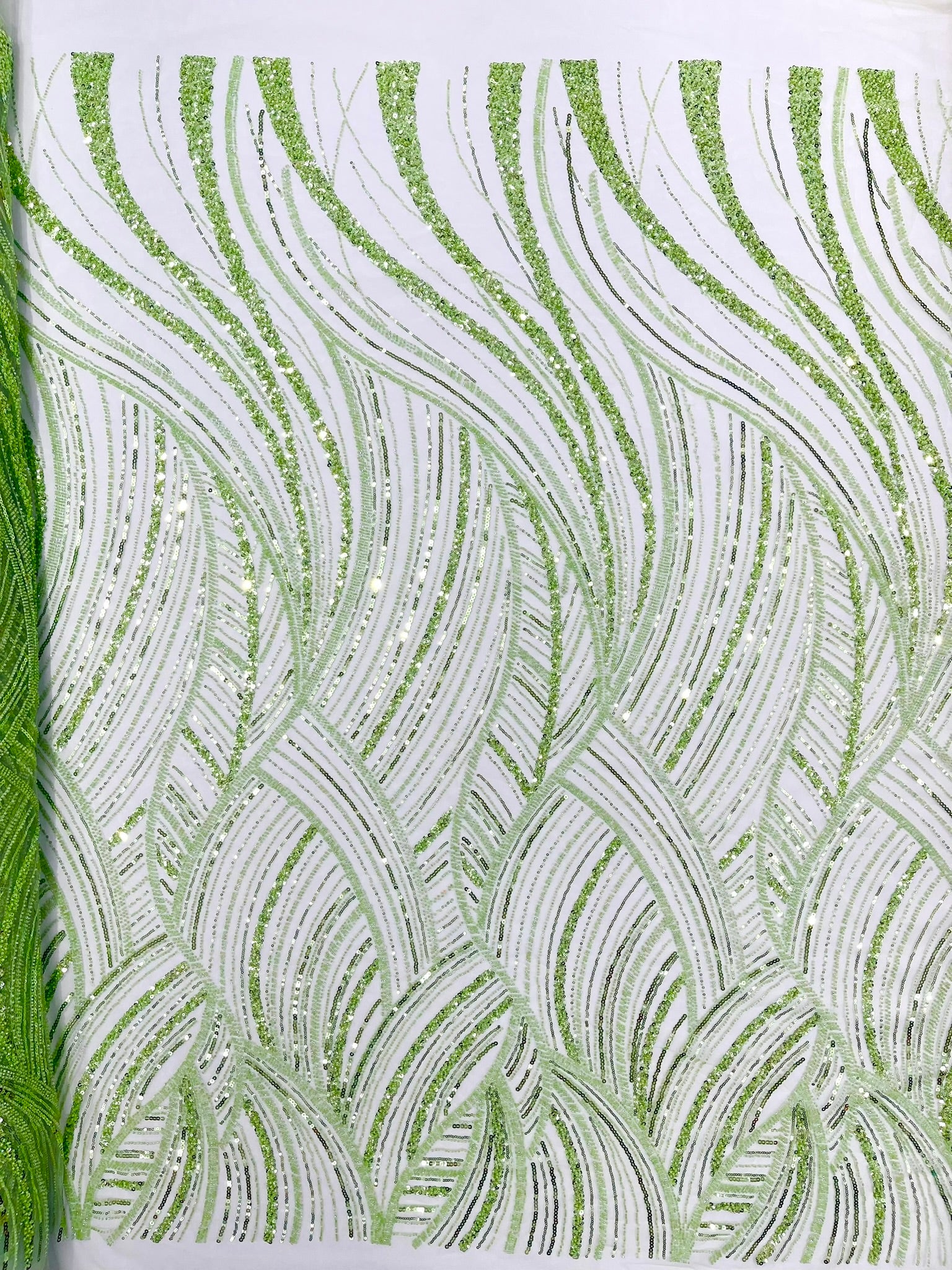 Luxury Feather Damask Beaded Lace Fabric| Prom| Wedding| By The Yard.